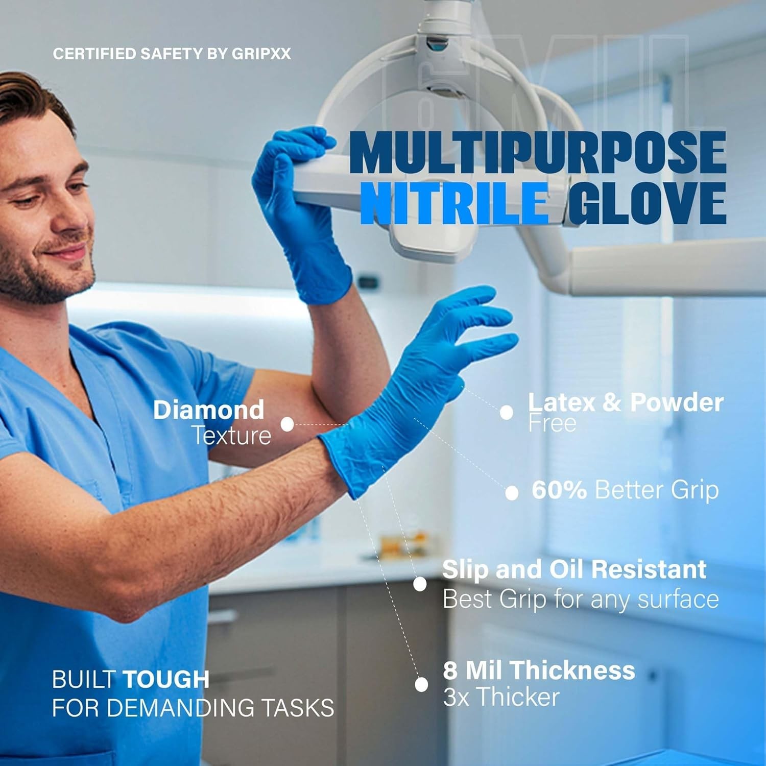 Heavy Duty 6 Mil Blue Nitrile Gloves Disposable Latex & Powder Free -Extra St…