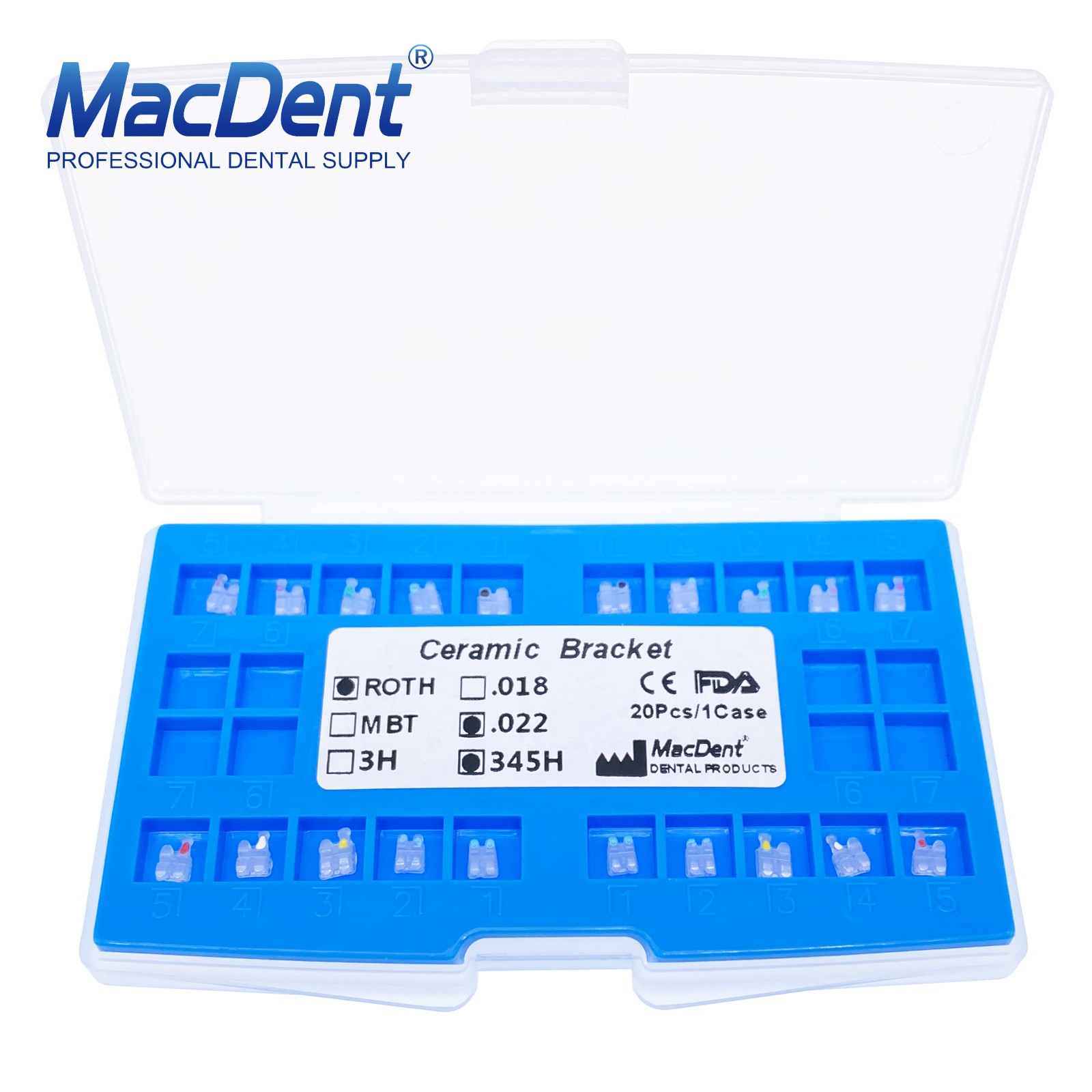 20Pcs Dental Orthodontics Ceramic Brackets Braces Roth/MBT 022/018 Hooks 3-4-5