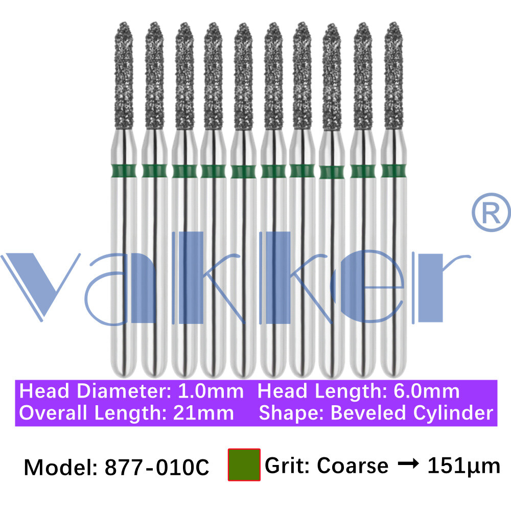 Vakker 10pc Diamond Bur Bevel Cylinder & Gingival Curettage Shape Handpiece Burs