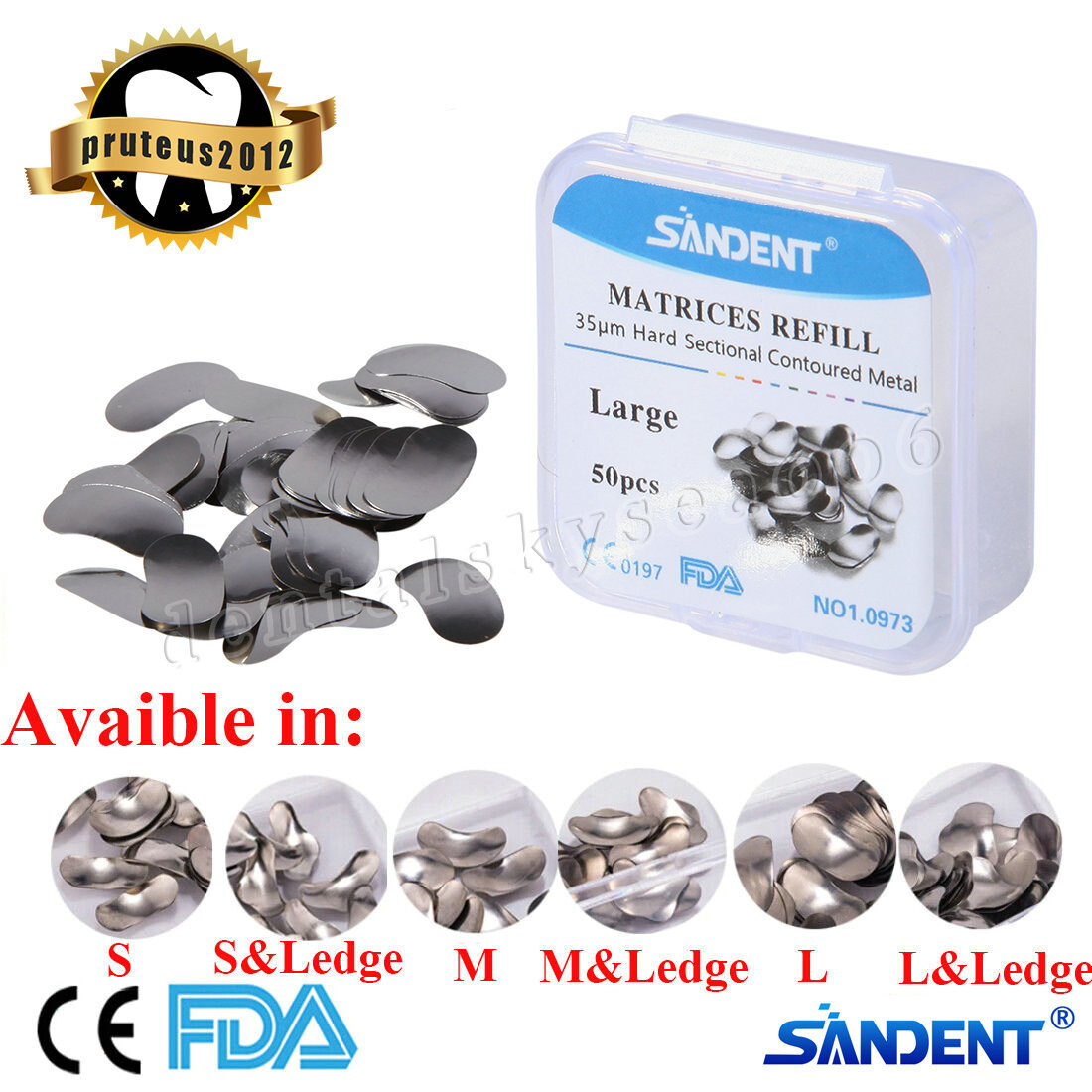 50Pcs Dental Matrices Bands Sectional Contoured Metal Matrix bands S/M/L