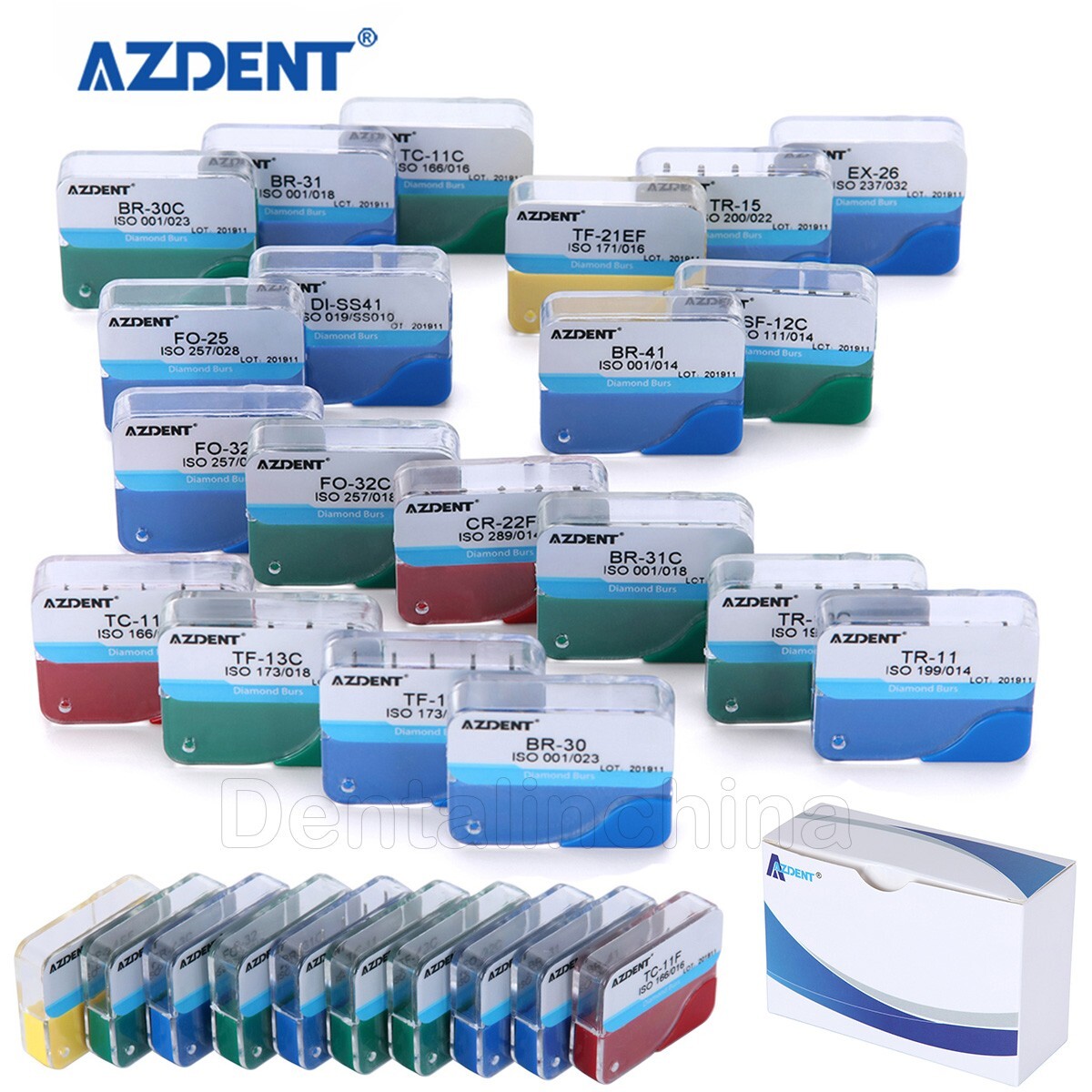 20Packs AZDENT Dental FG Diamond Burs For High Speed Handpiece Medium FG 1.6mm