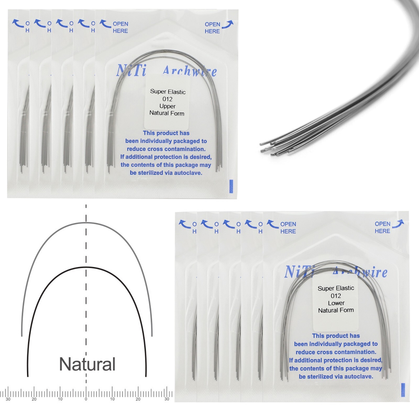 100PCS Dental Orthodontic Niti Arch Wire Rectangular Round Natural Upper Lower