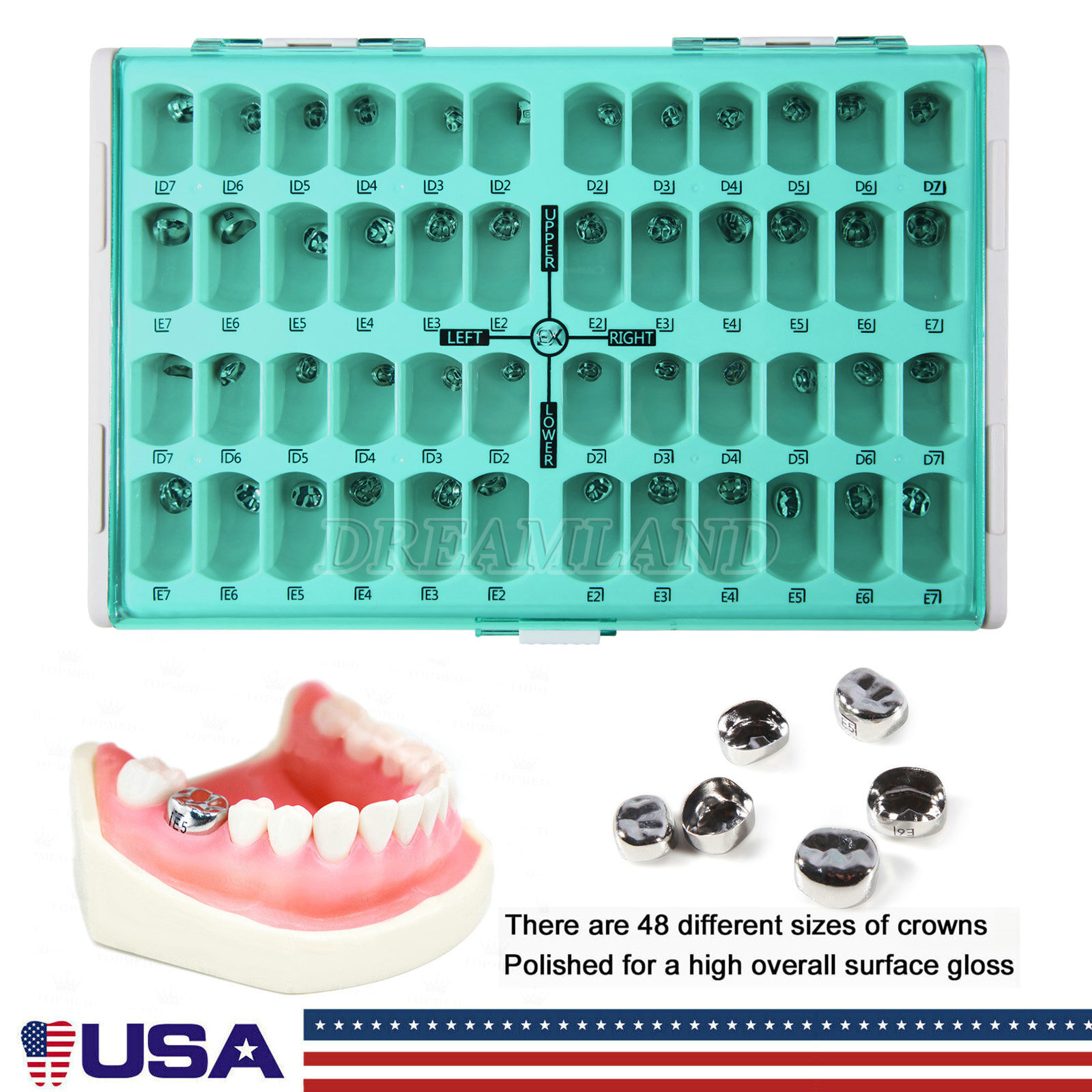 48 ASSORTED PRIMARY MOLAR STAINLESS STEEL CROWNS – COMPLETE KIT