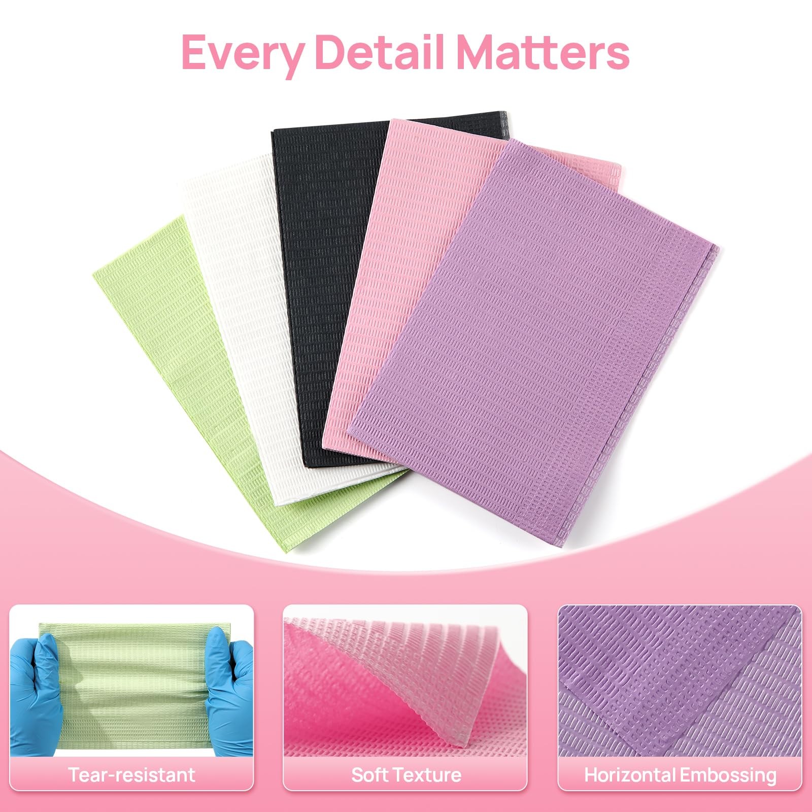 JMU Pink Dental Bibs, 50 Pack 3-Ply Waterproof Disposable 13″x18″,