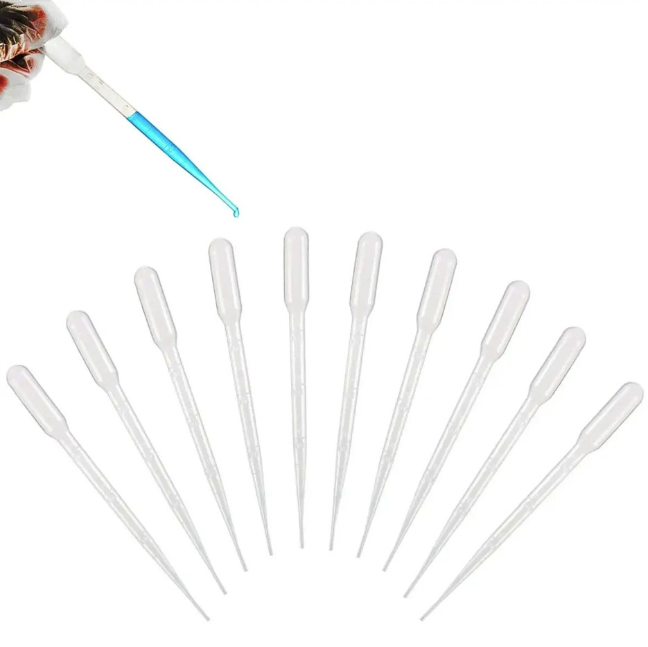 100pcs Disposable Plastic Pipettes: 1/2/3/5ml Graduated Transfer Droppers – NEW