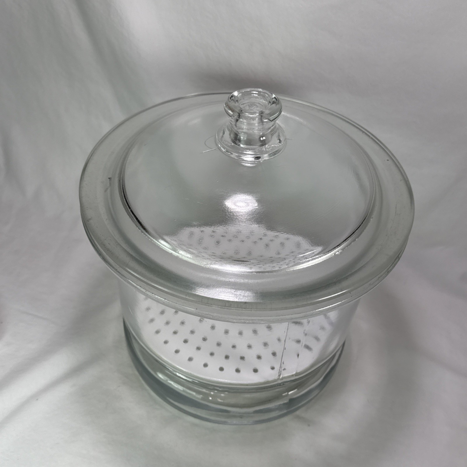 vintage Large glass desiccator jar greased rim coors porcelain plate 12”X 9” HTF