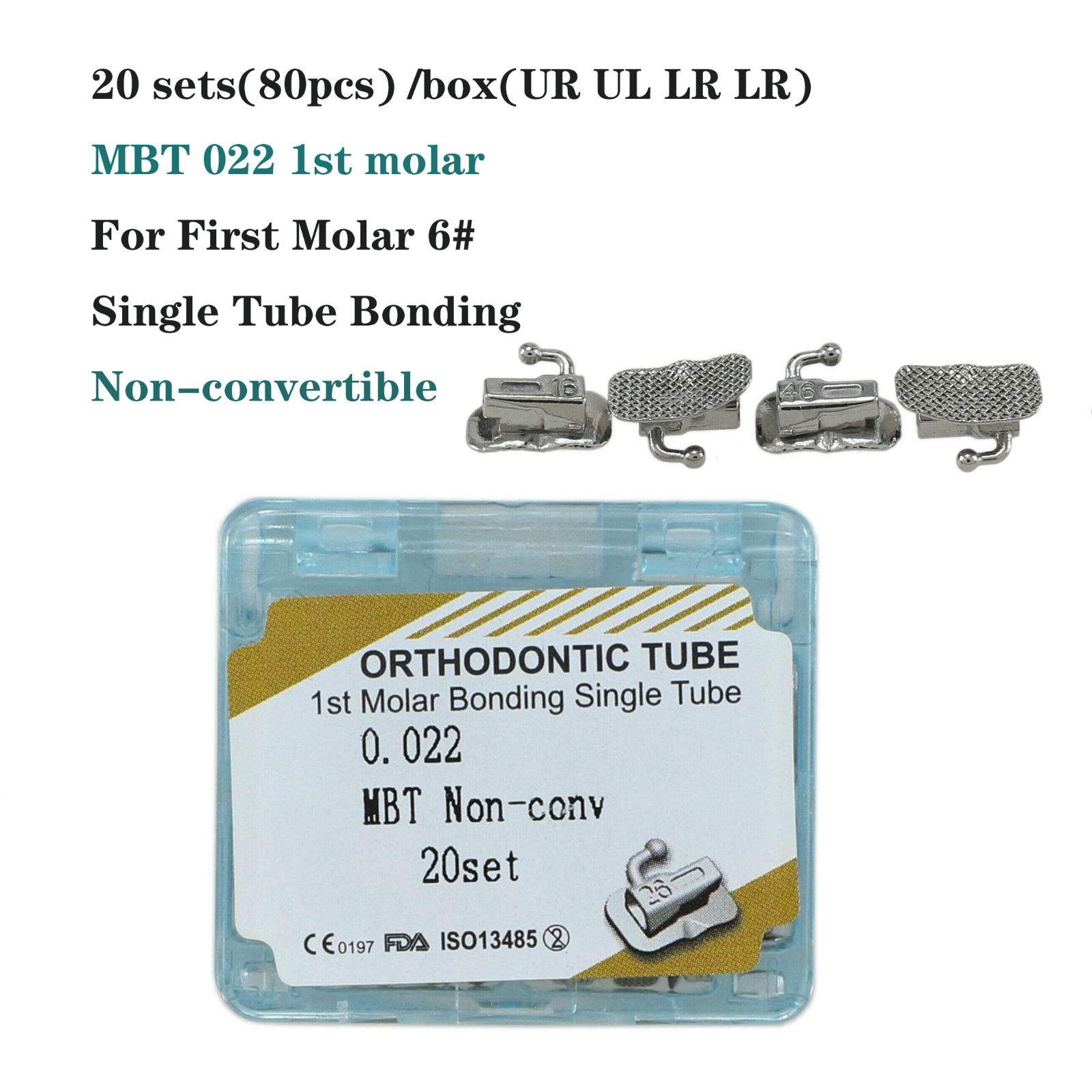 Dental Orthodontic Buccal Tubes 1st 2nd Molar Bracket Roth MBT 022 Bondable