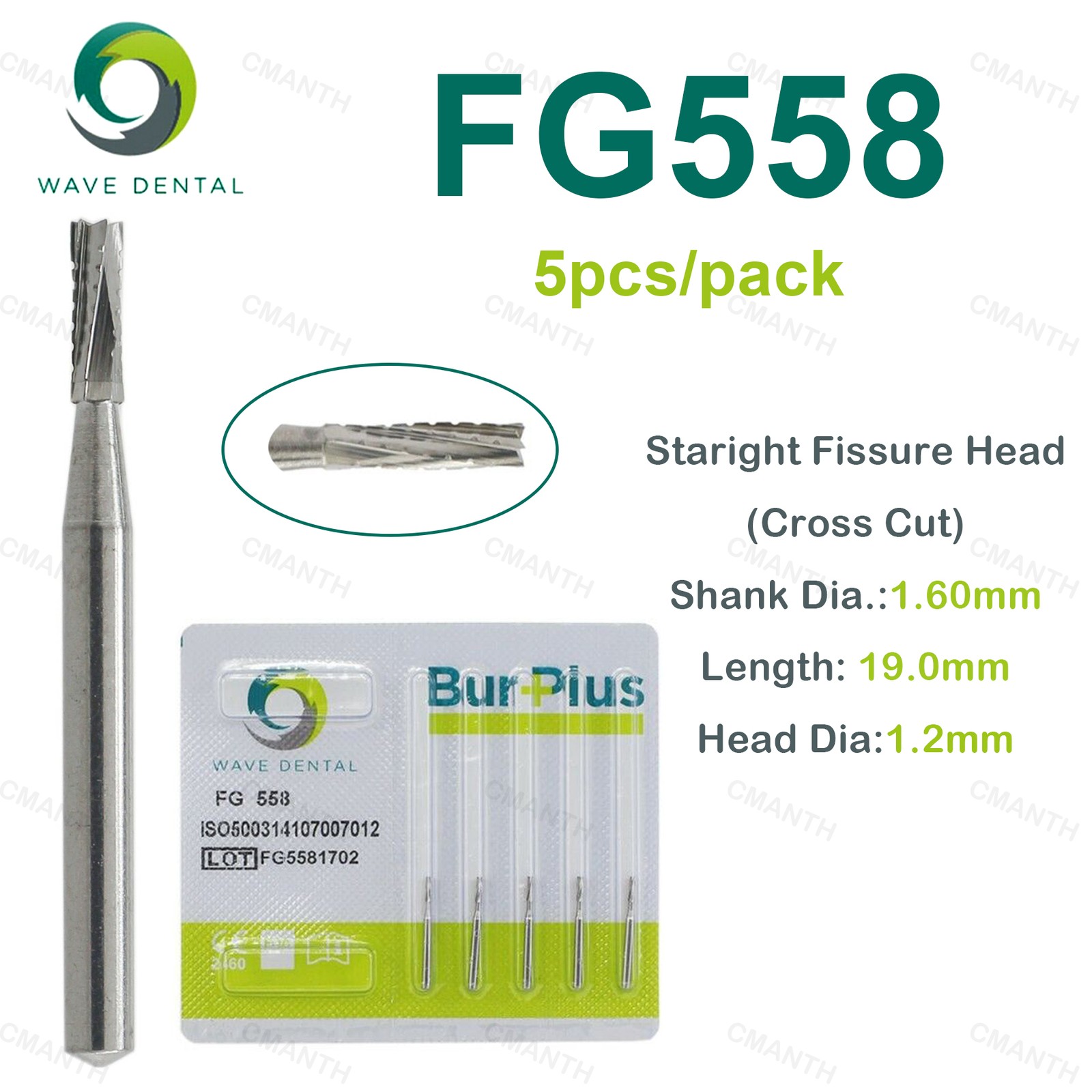 WAVE Dental Tungsten Carbide Burs FG Drills Staright Fissure Head For High Speed