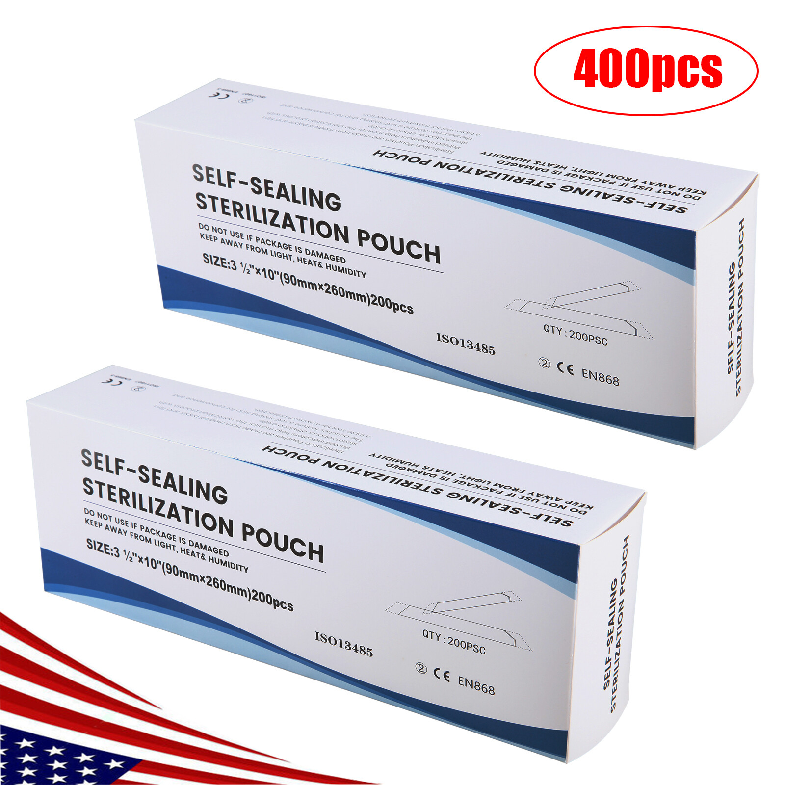 400 3.5″x10″ Self-ing Sterilization Pouch Sterilizer Bag Autoclave to