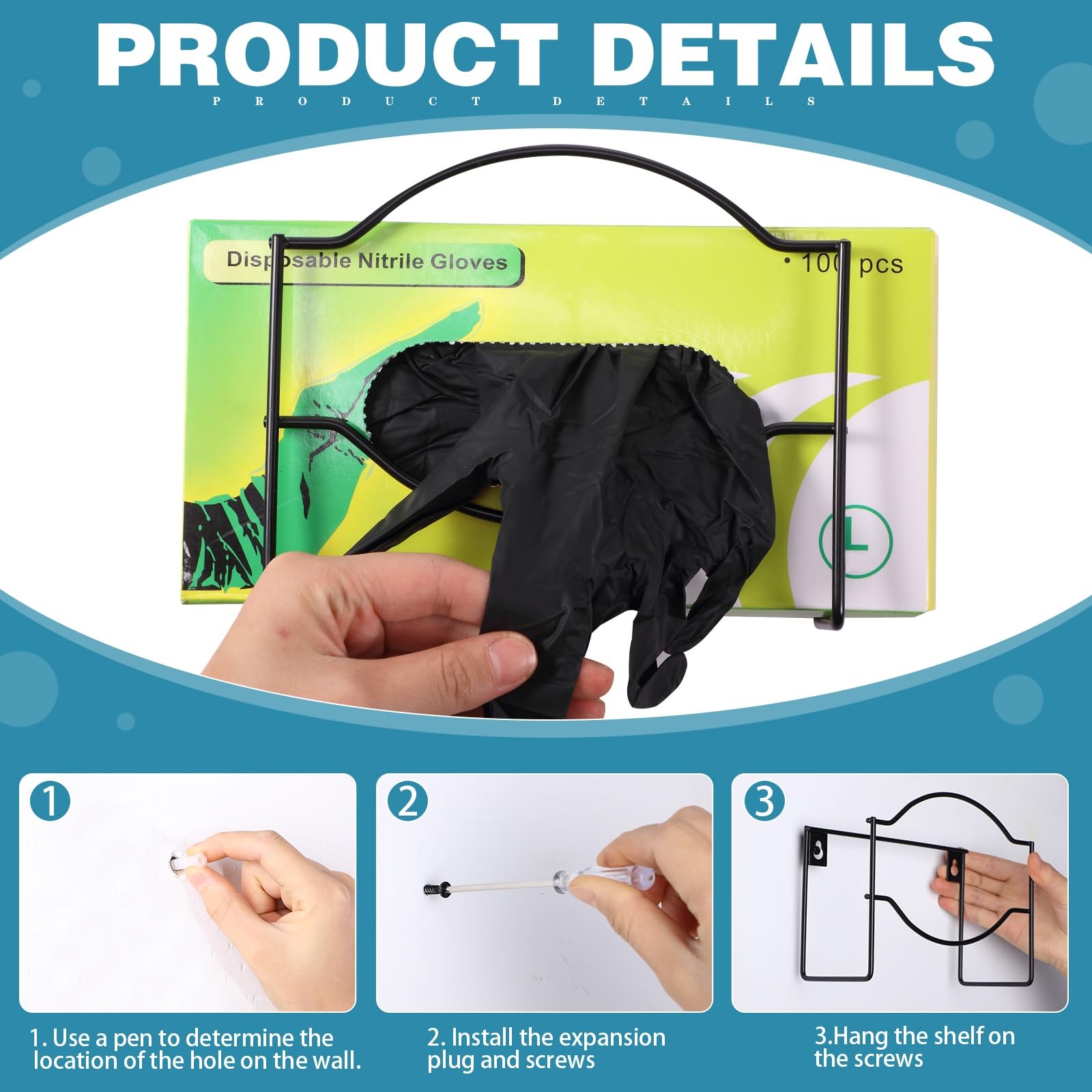 Spiareal 2 Pcs Metal Glove Box Dispenser Holder Wall Mount Disposable Black