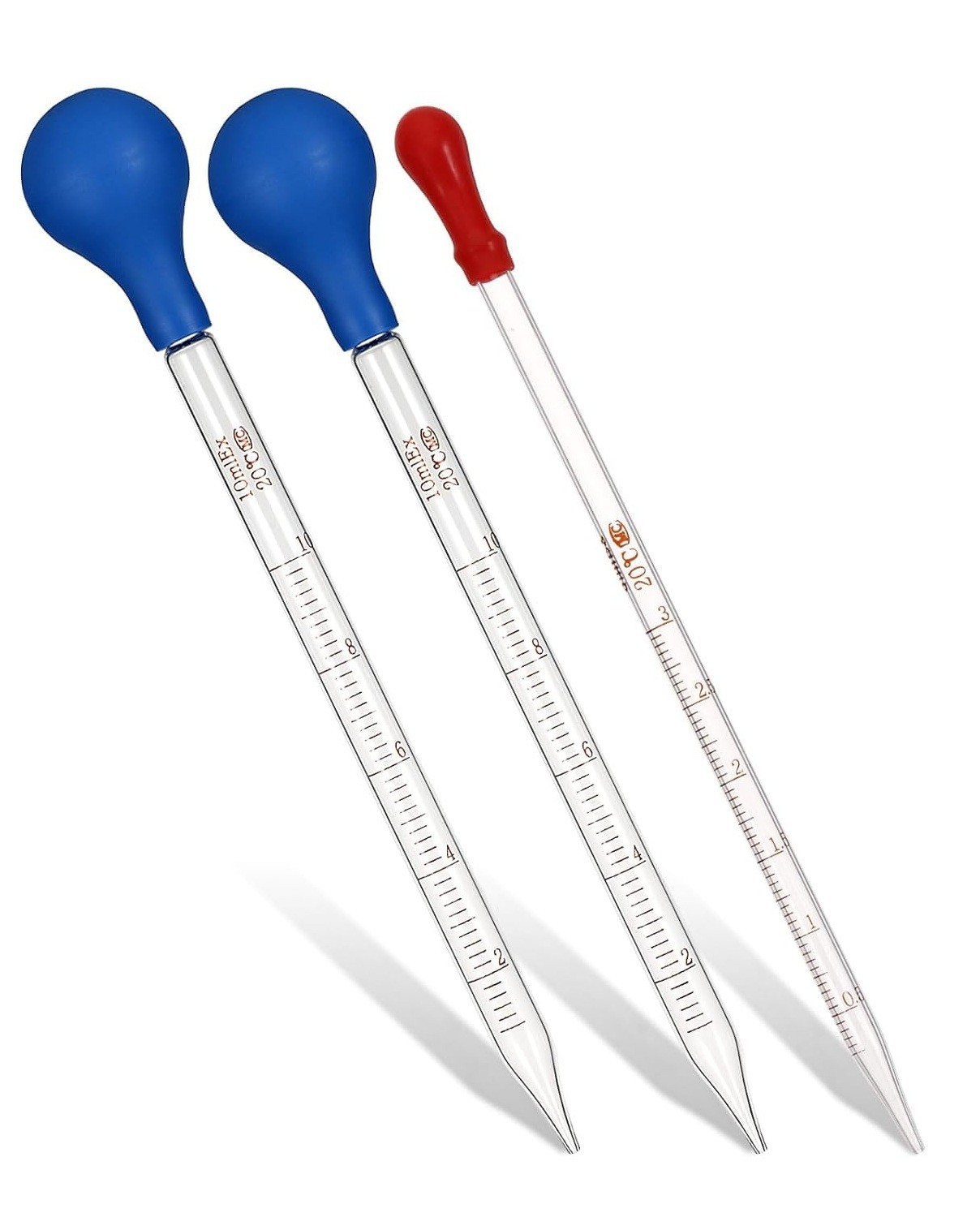 3 Pcs Graduated Glass Dropper for Transfer Liquid Oil (10ml Blue, 3ml Red)