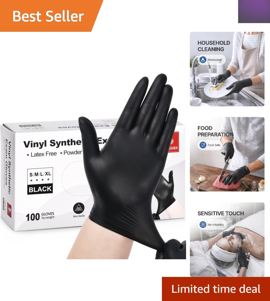 Comfortable XL Vinyl Exam Gloves, 4 Mil, Latex-Free & Food Safe – 100 Count Pack