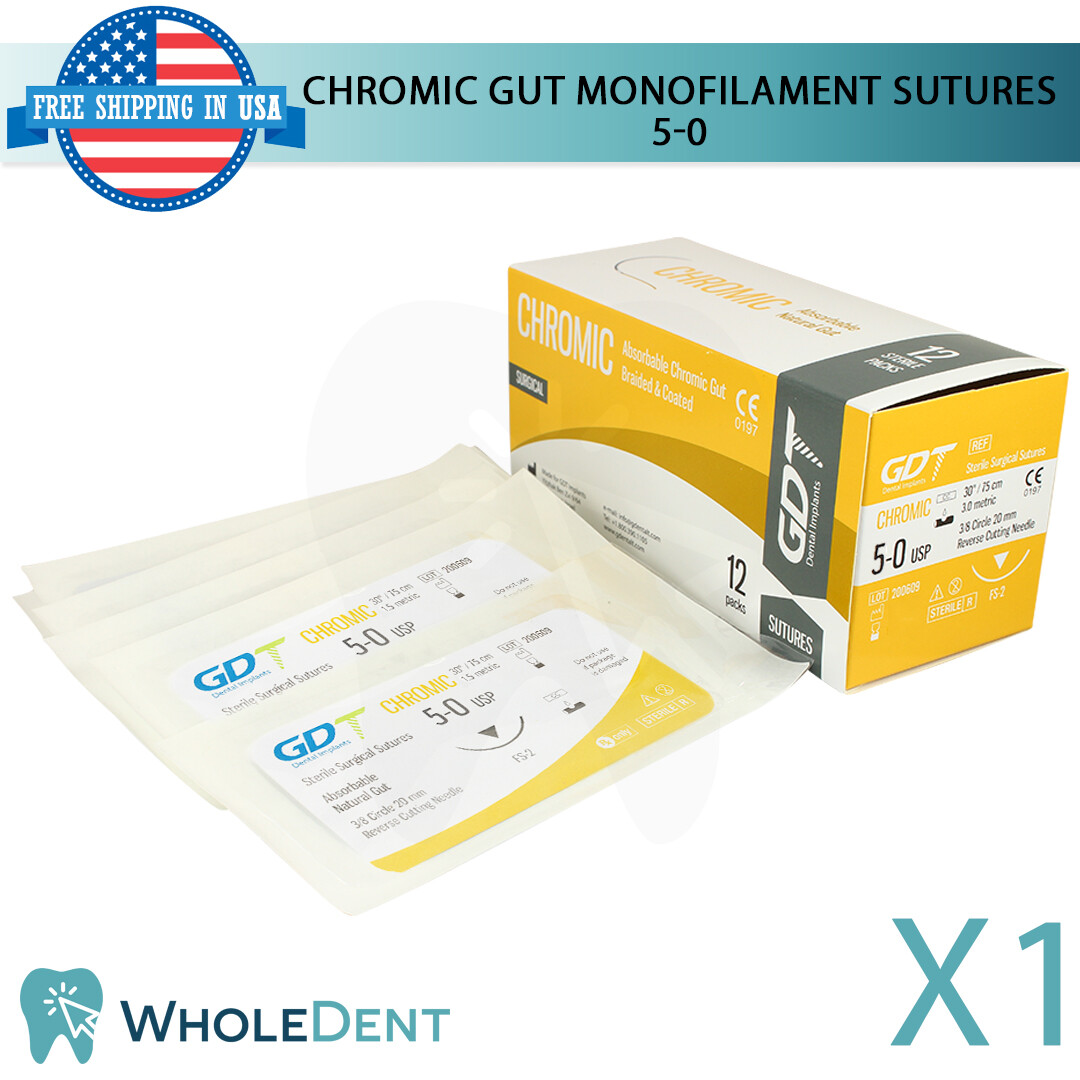 Chromic Gut Collagen Dental Thread 3/8 Circle Reverse Sterile 3-0/4-0/5-0