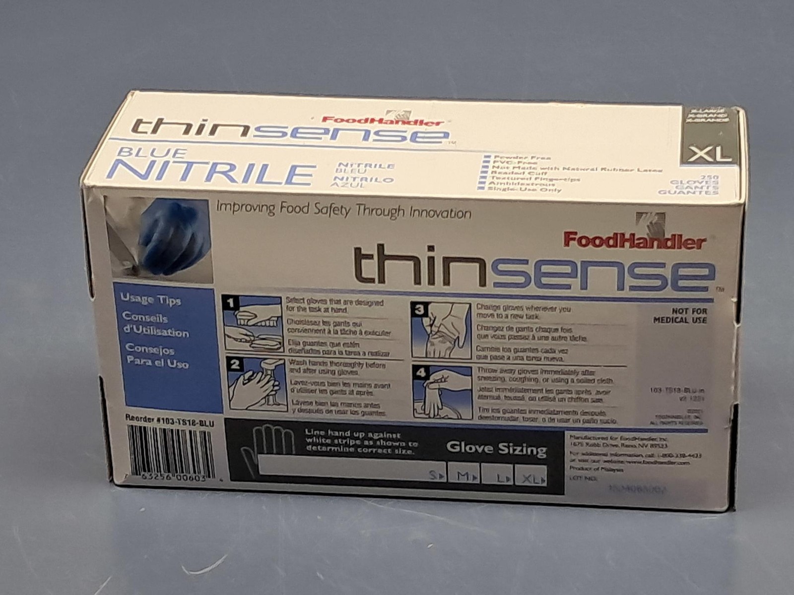 (1000 Gloves) FoodHandler Thinsense 103-TS18-BLU Nitrile Powder Free XL Blue