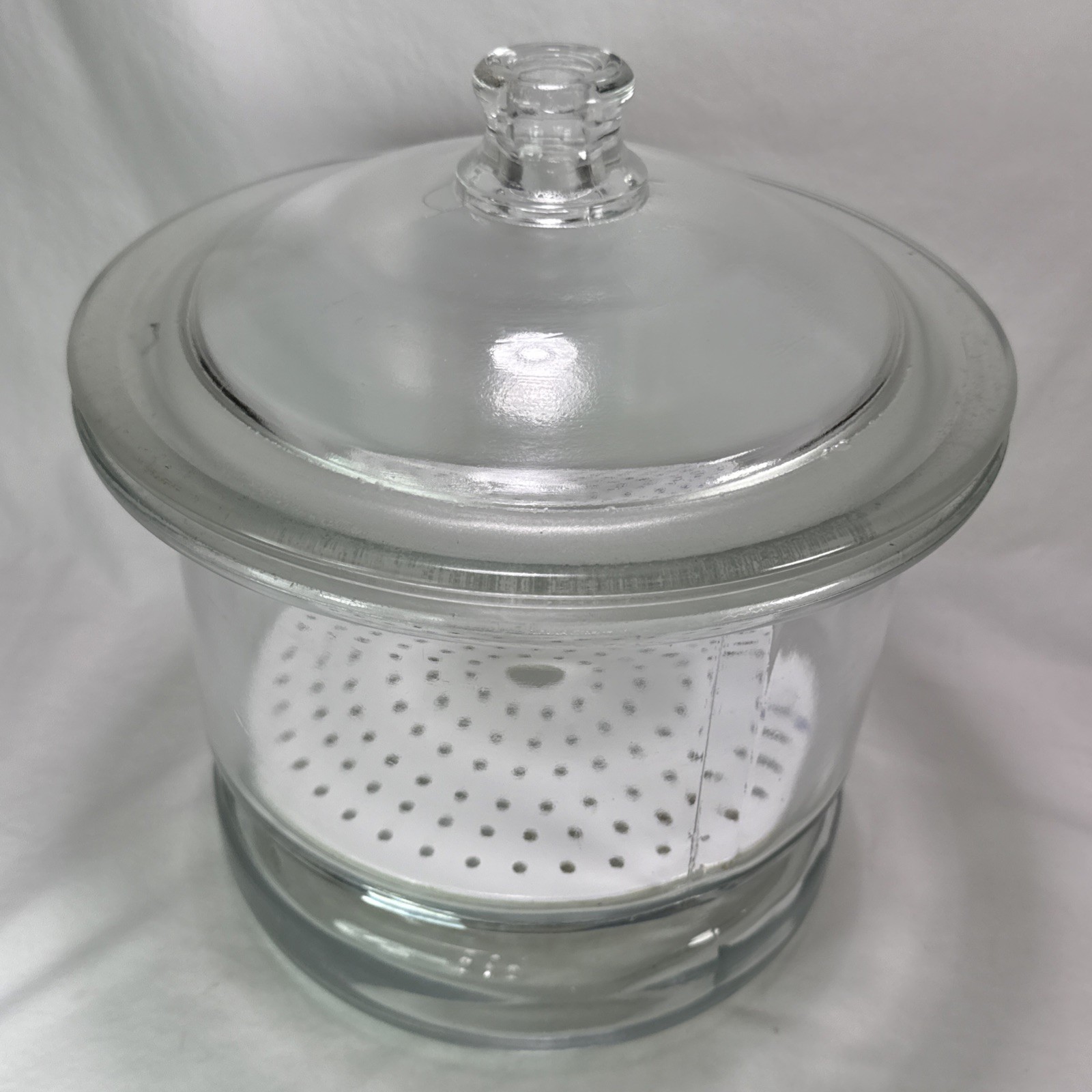 vintage Large glass desiccator jar greased rim coors porcelain plate 12”X 9” HTF