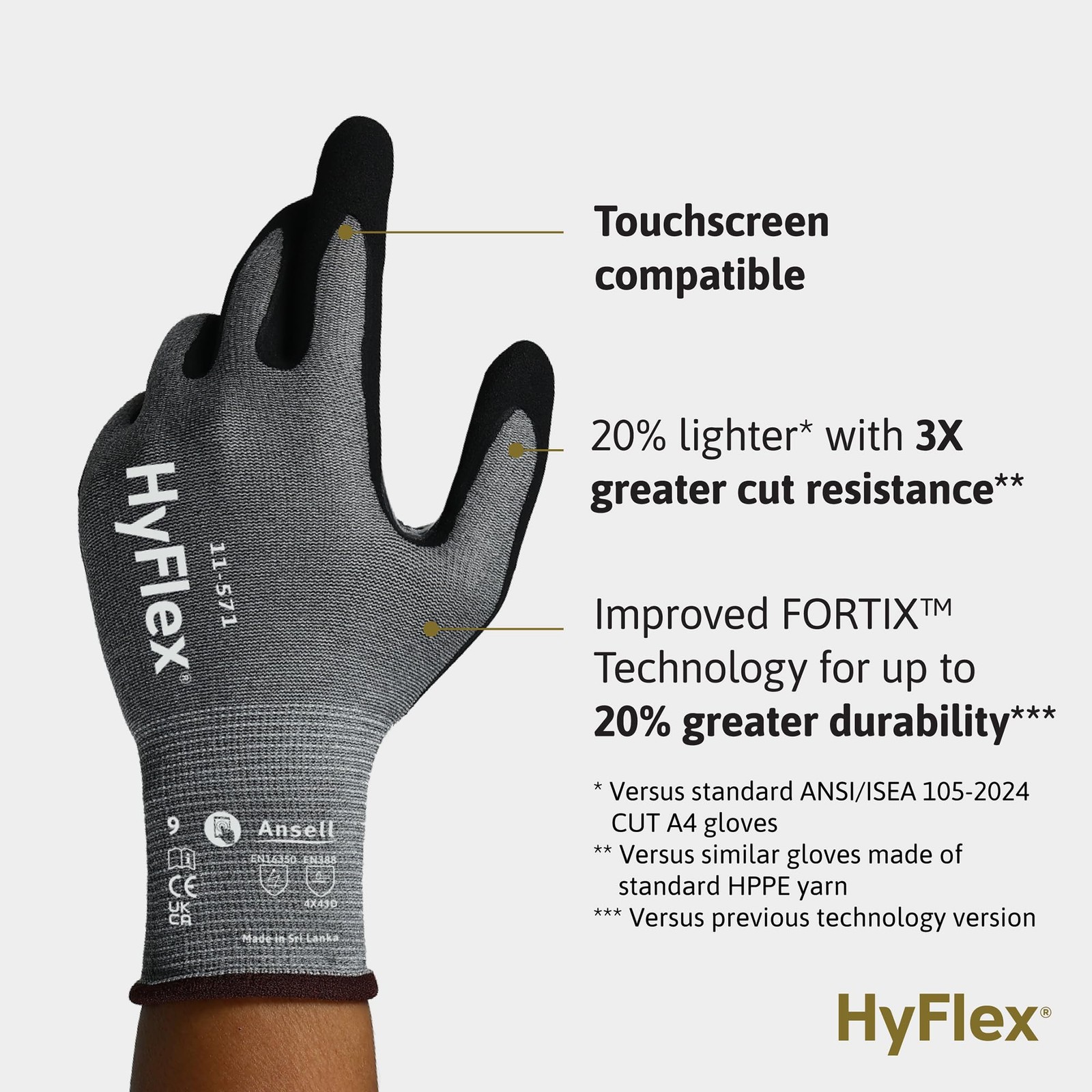 Ansell Hyflex 11-571 Ultra-Light Industrial Safety Gloves For Automotive