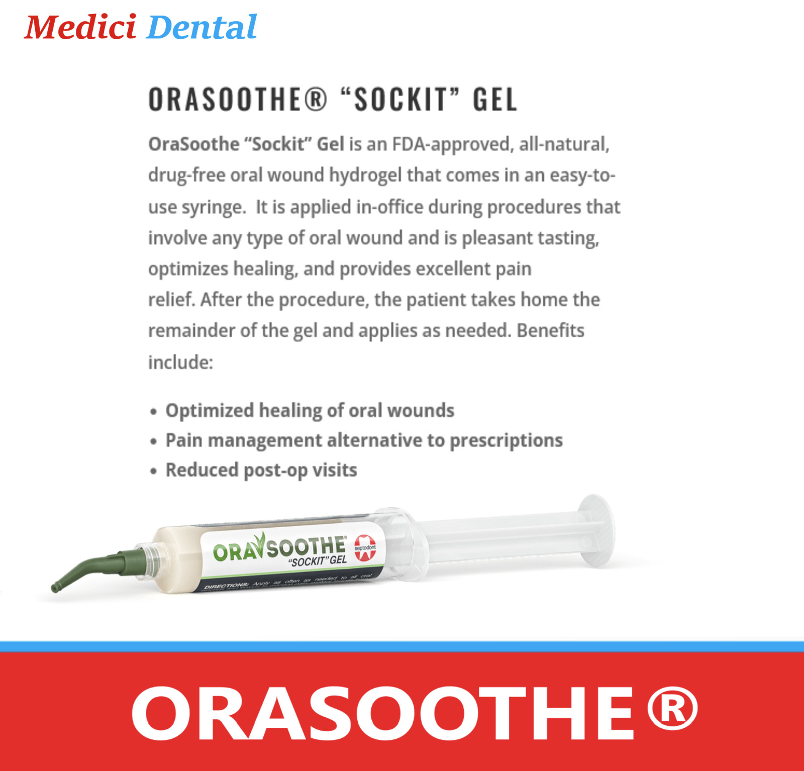 Septodont Orasoothe Sockit Dry Socket Oral Wound Dressing Hydrogel , 5x Syringes