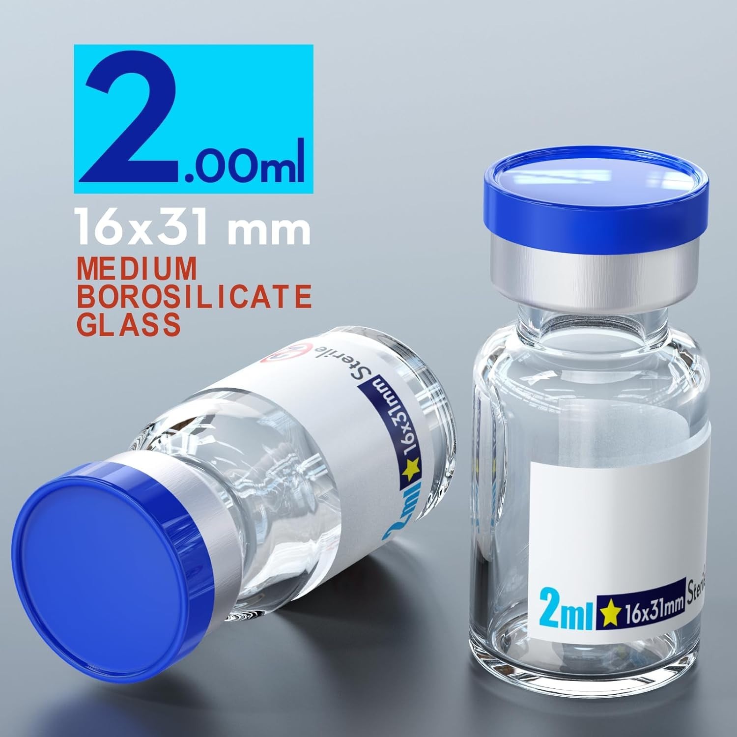 Sterile Empty Glass Vials with Self Healing Injection Port, 2ml Clear Pack