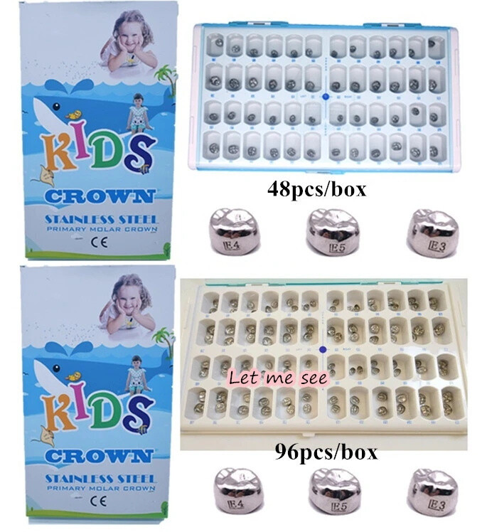 48/96Pc Dental Molar Crown teeth Kit Preformed Stainless Steel Kids/Adult Crowns