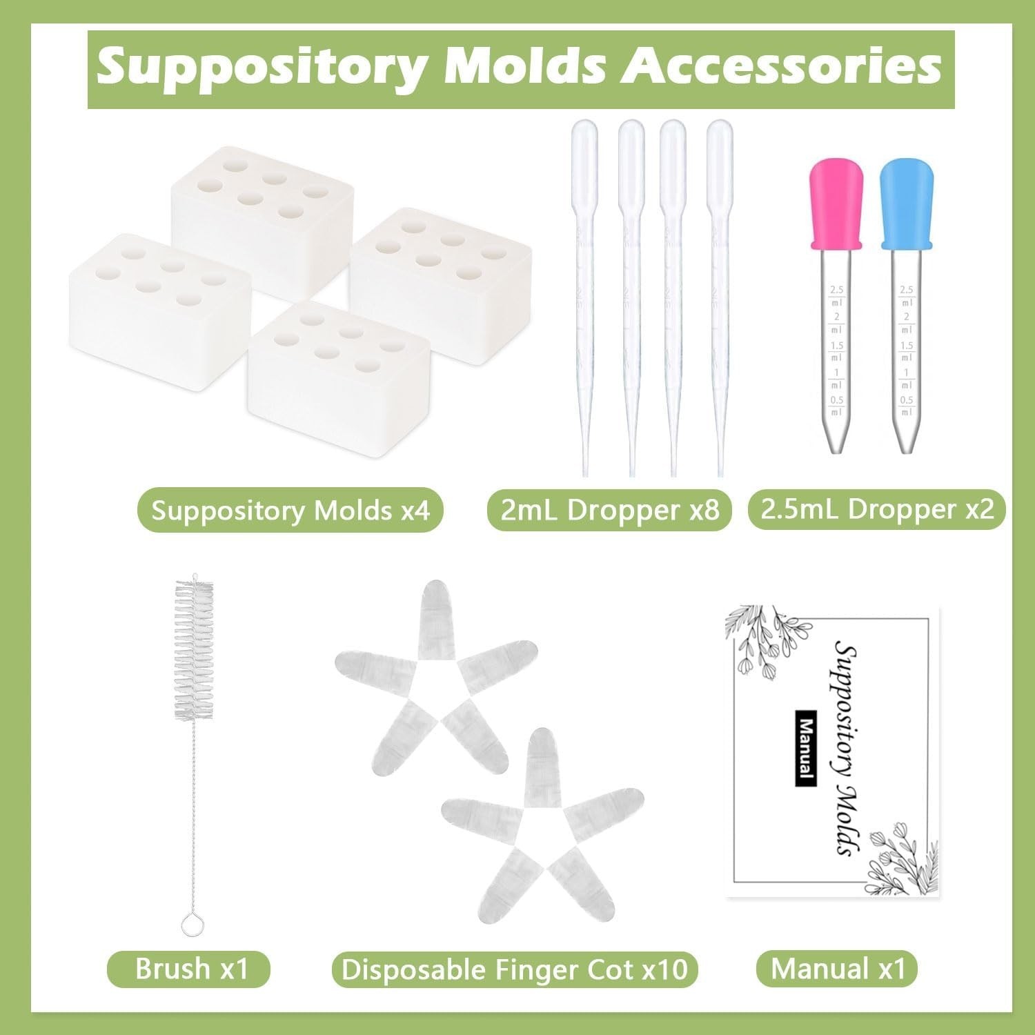 Reusable Suppository Molds Kit,2Ml, Silicone Suppository Molds | Kit Includes 4