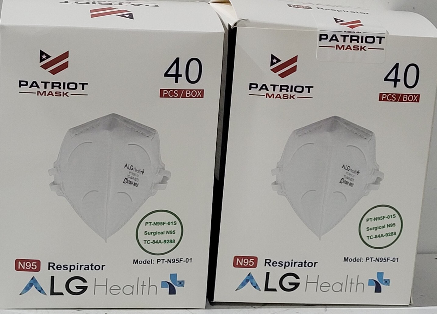 Patriot NIOSH Approved ALG N95 Mask LG Health USA Made QTY 80