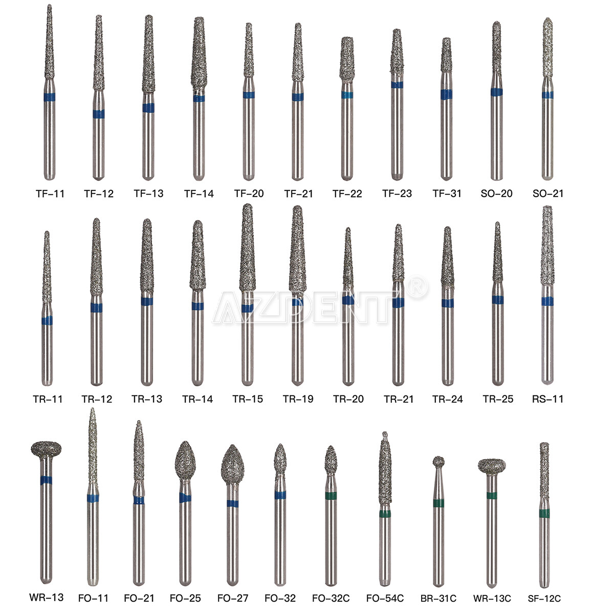 100pcs AZDENT Dental FG Diamond Burs for High Speed Handpiece 5pcs/box