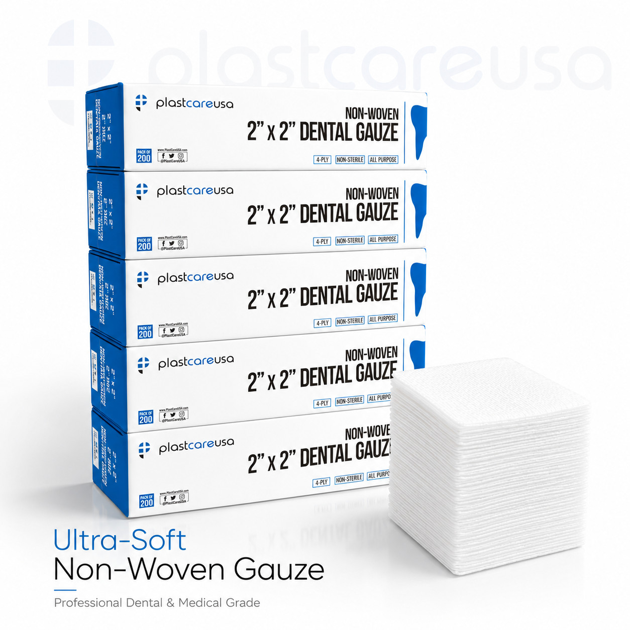 2×2 Non Woven Sponges 4-Ply, Non-Sterile Cotton Dental Gauze (1000 Pack)