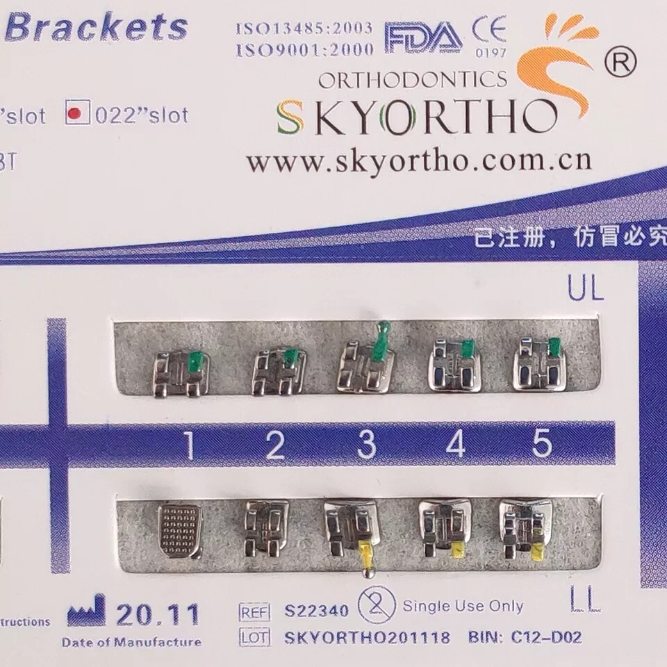 Dental Orthodontic Metal Bracket MIM Monoblock Mini Roth 022 3 Hooks Mesh Base