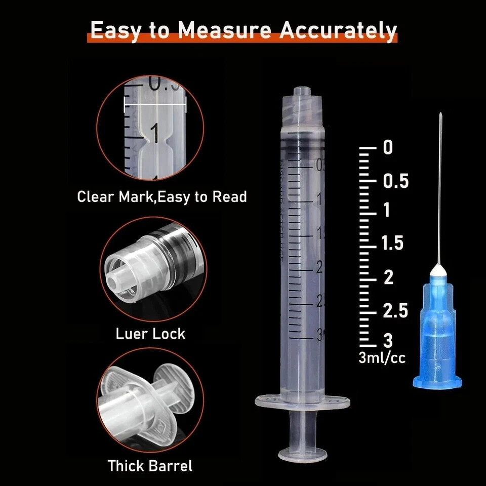 50 Pack 3ml/cc Disposable Luer Lock Lab Syringes with 23Ga 1.0 Inch , Individual