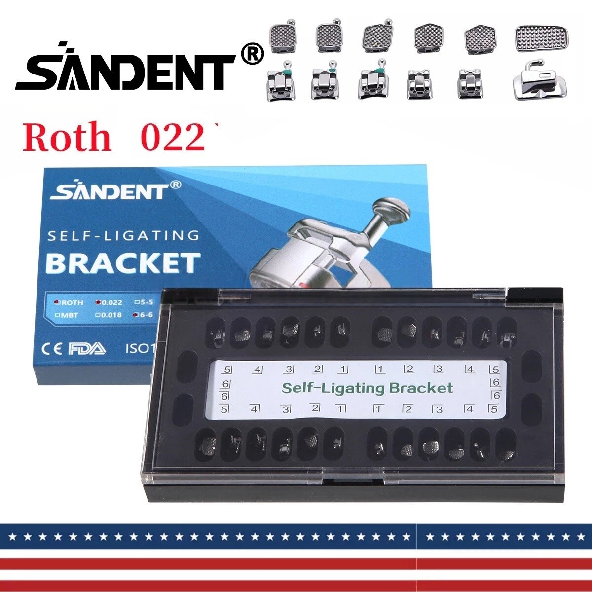 SANDENT Ortodoncia Dental Autoligado Brackets Roth 022 Ganchos 345