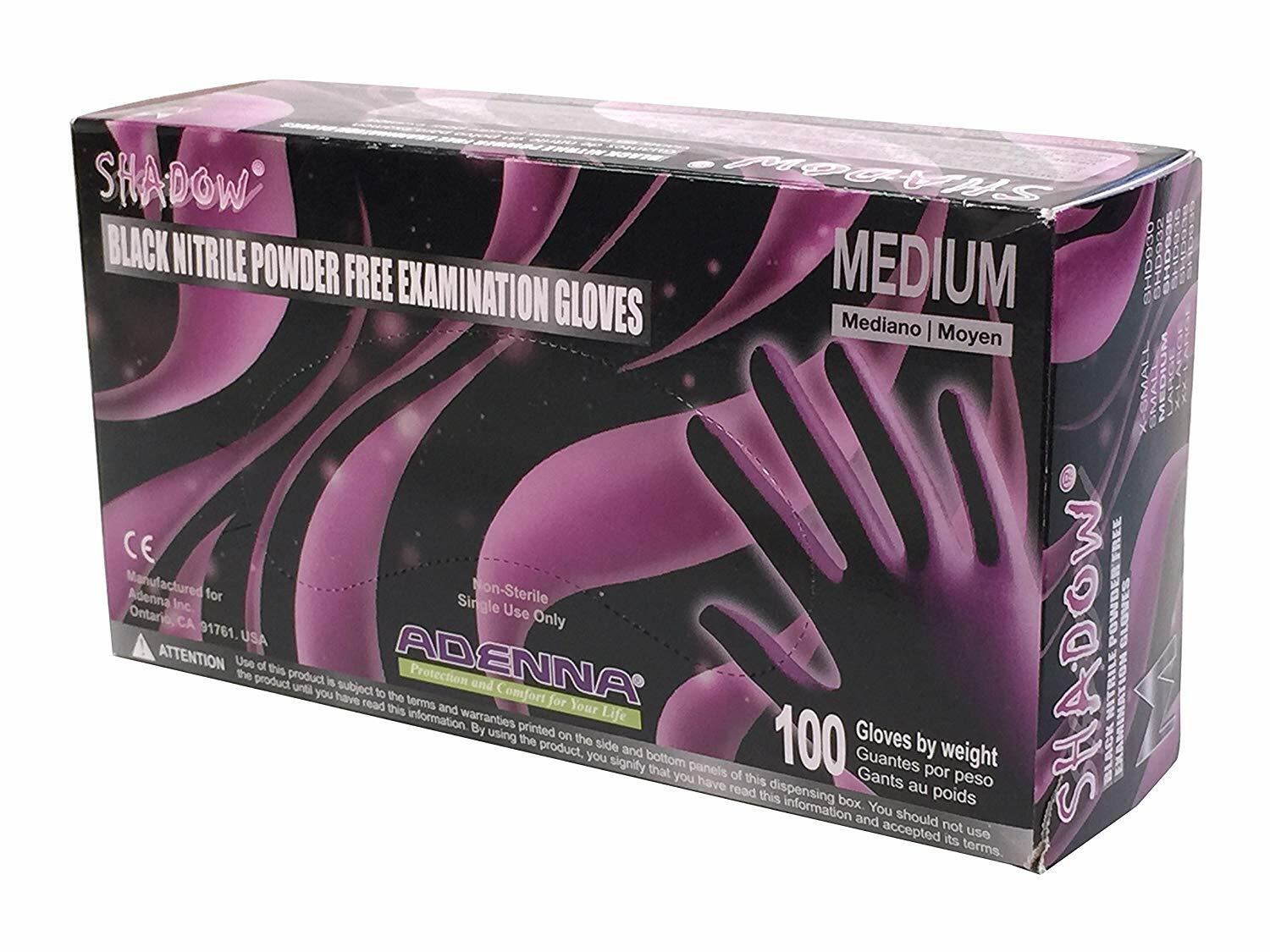 Adenna SHD935 Shadow Nitrile Powder Free Exam Gloves, Medium, Black, Case/10