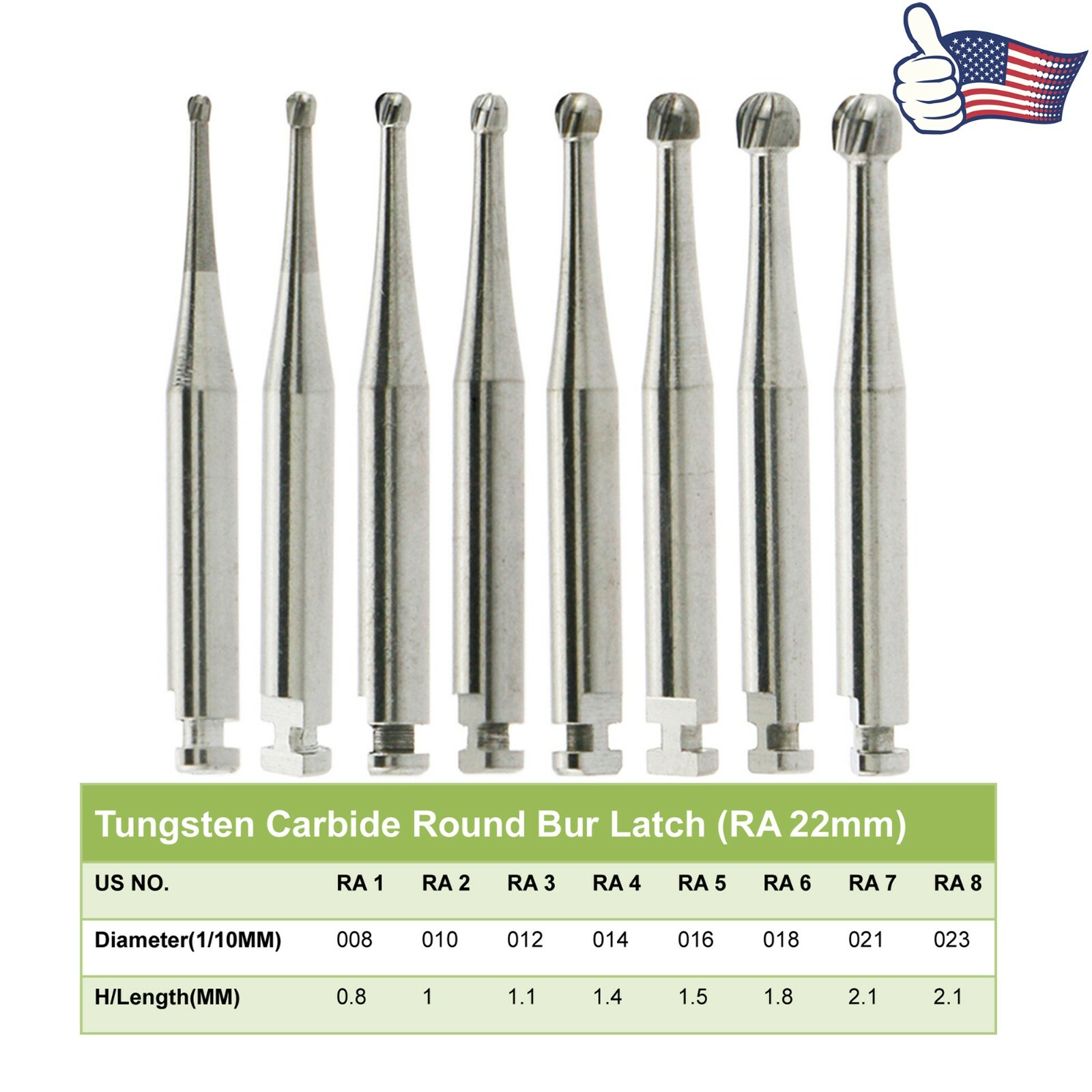 Wave Dental Operative Carbide Bur Round Latch RA 1 2 3 4 5 6 7 8 Prima Midwest
