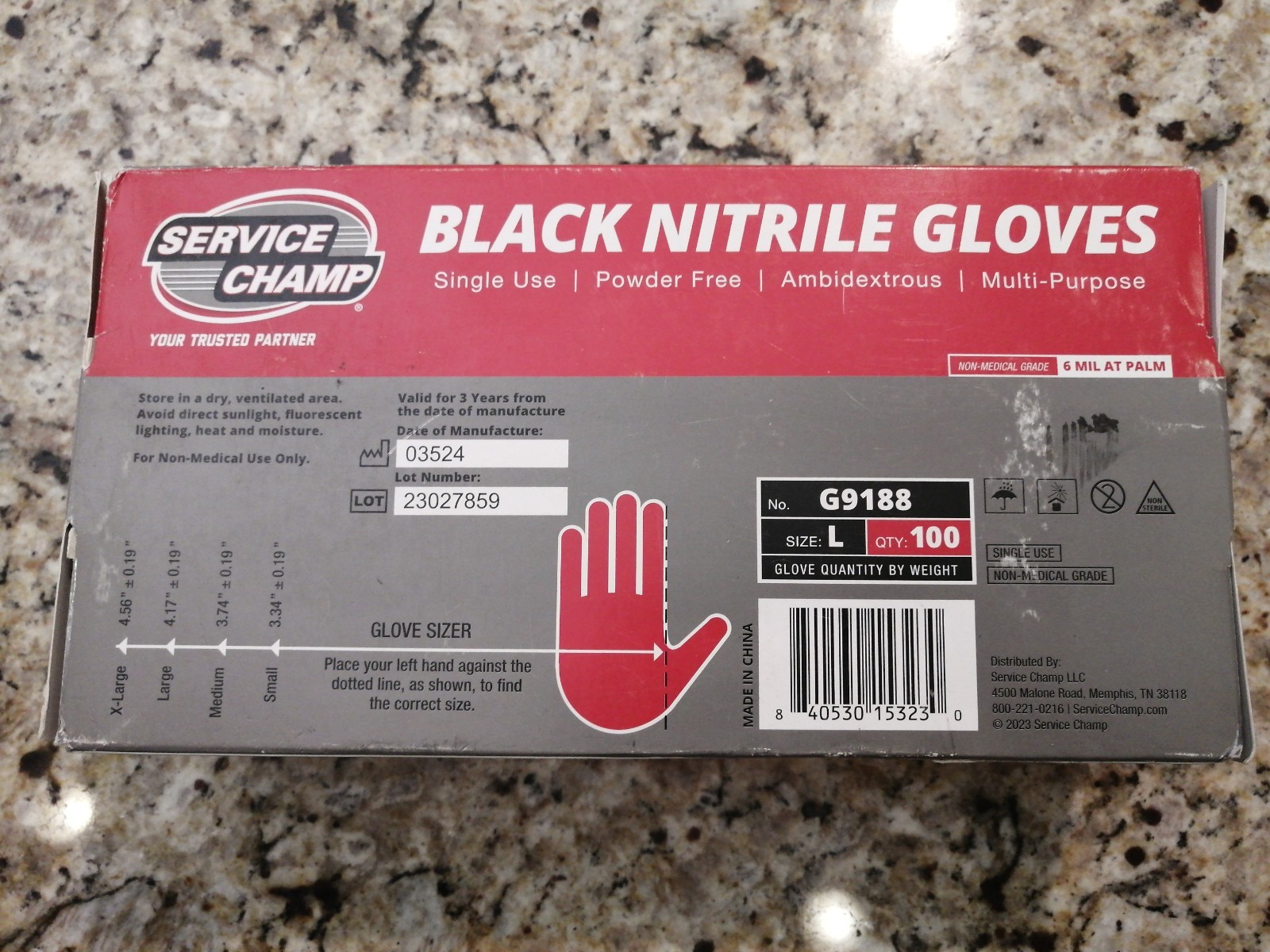 Service Champ Black Nitrile Gloves G9188 Multi-Purpose 100 ct size L 6mil