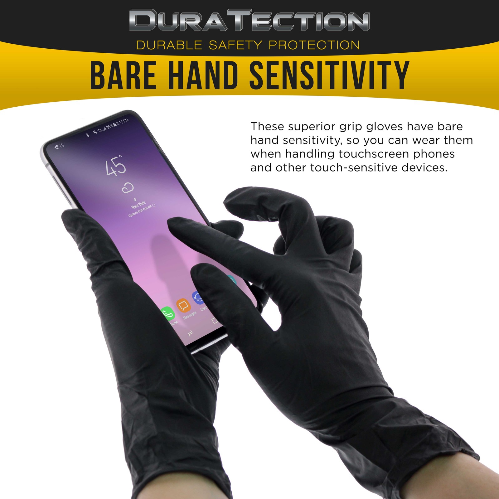 Dura-Gold HD Black Nitrile Disposable Gloves, Box of 100, Size Small, 6 Mil