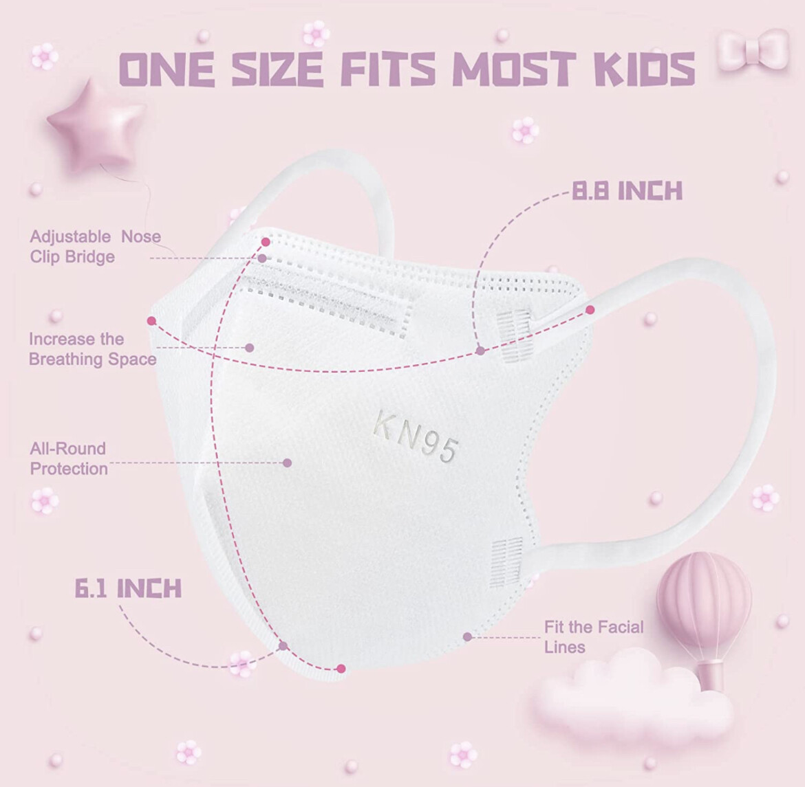 100/20 Pcs White KN95 Protective 5 Layer Kids Face Mask BFE 95% Disposable Masks