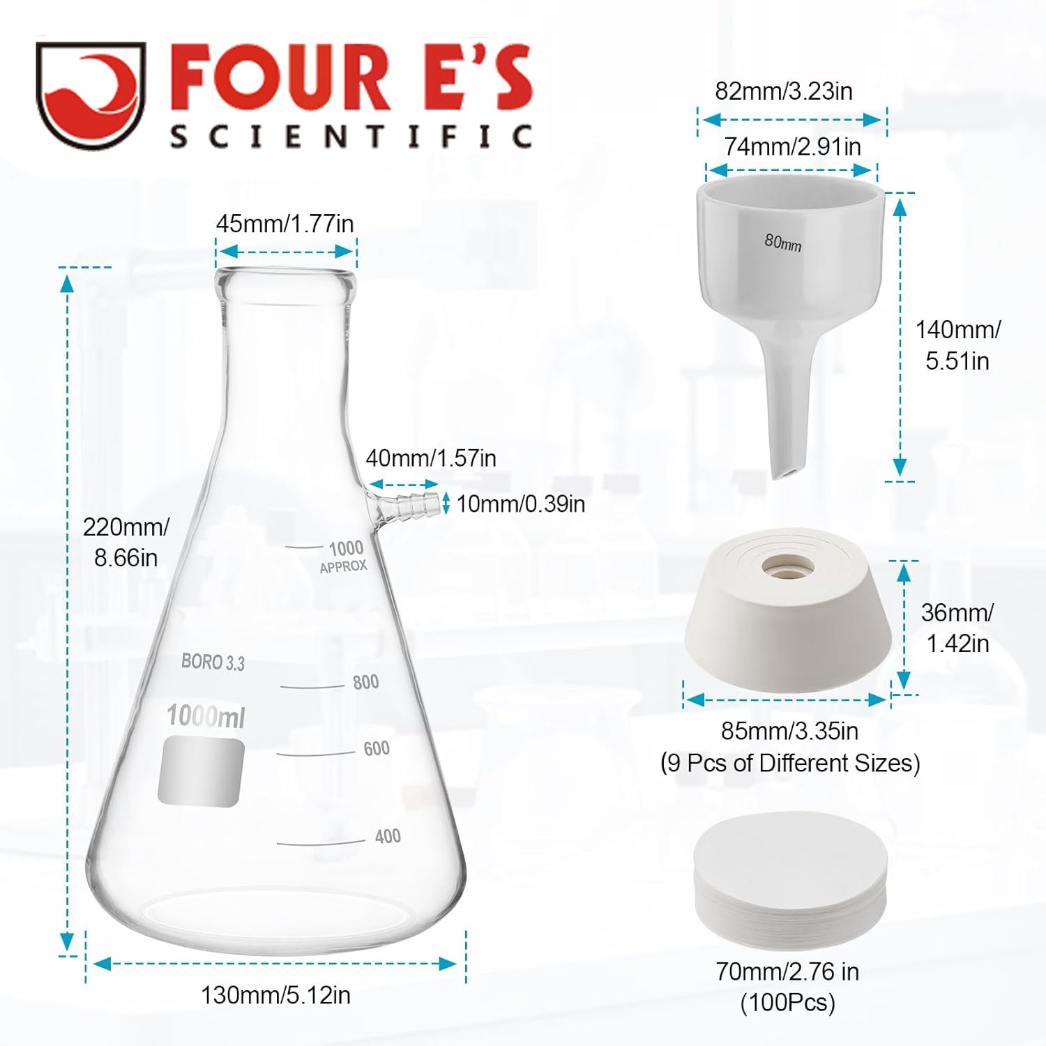 1000ml Lab Buchner Funnel Filtering Kit w/ Flask Funnel Ceramics Buchner Funnel