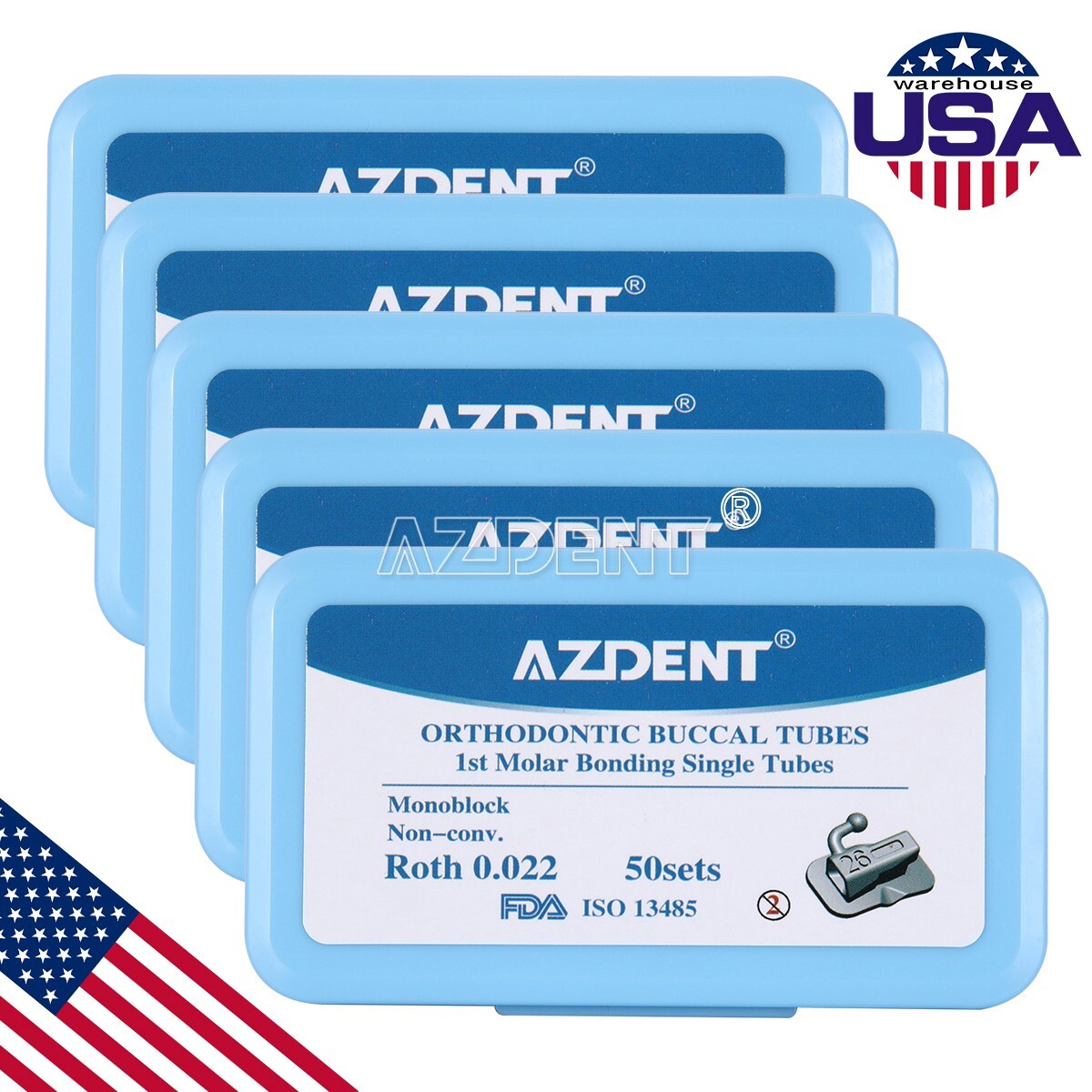 5 Packs Orthodontic Dental Buccal Tube Roth 022 1st Molar Single Non-Conv Inbloc