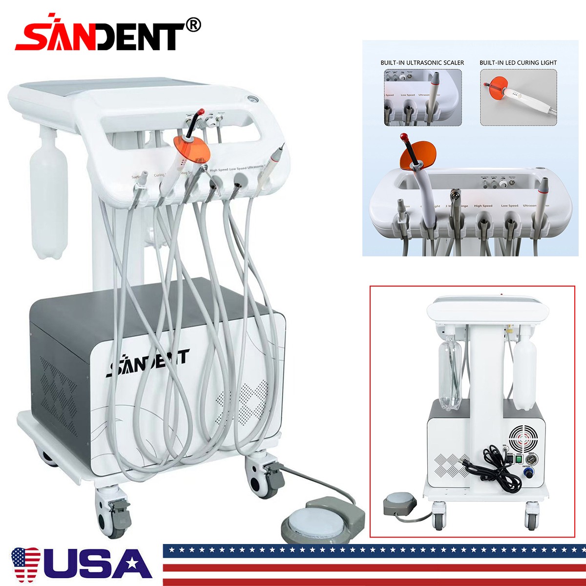 Portable Dental Delivery Unit Air Compressor Suction System 4H Light Scaler