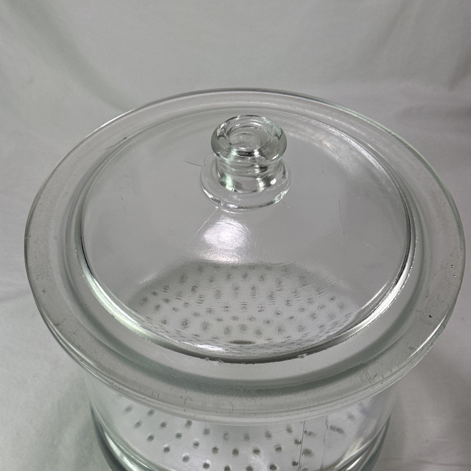 vintage Large glass desiccator jar greased rim coors porcelain plate 12”X 9” HTF