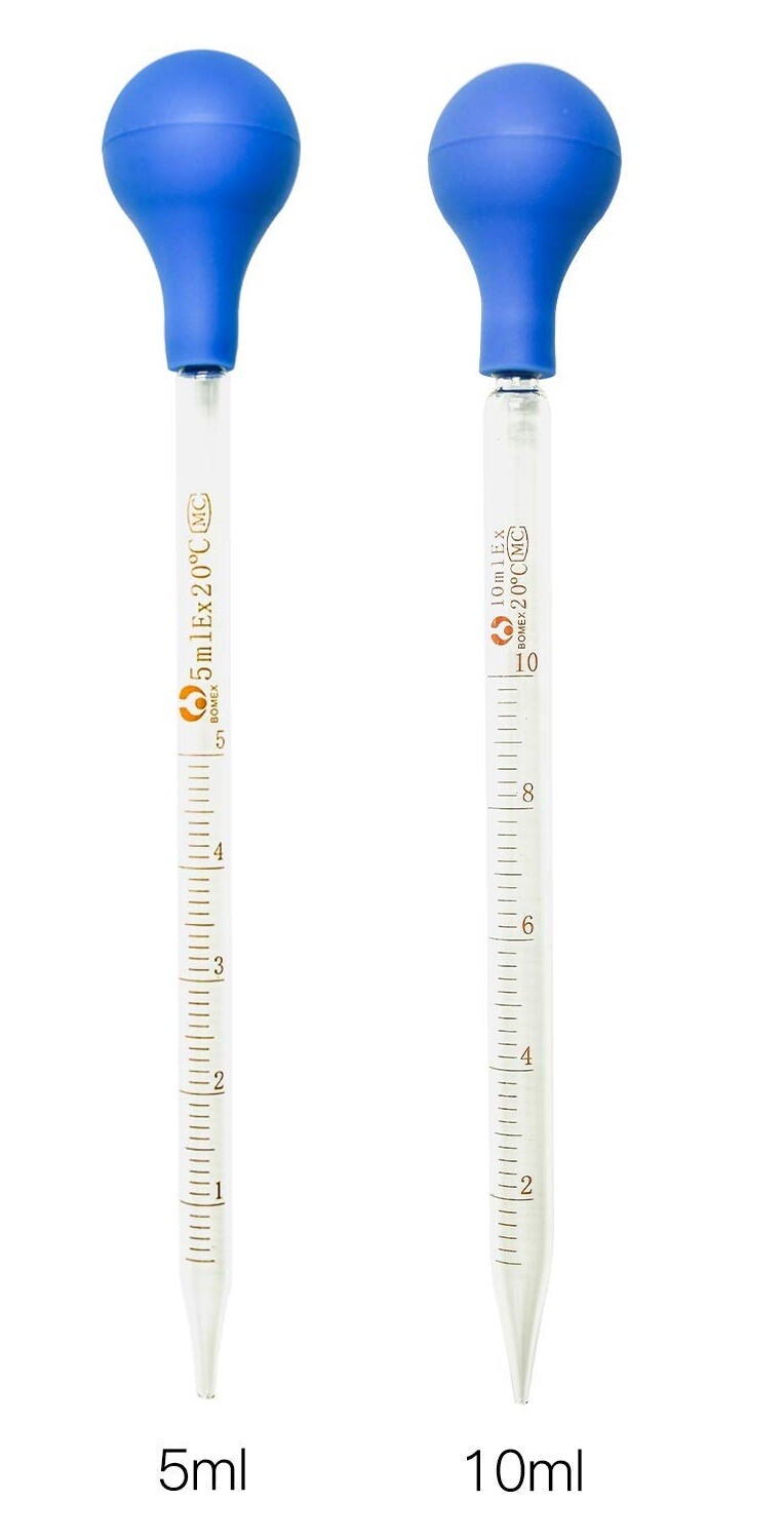 2 Pieces 5ml+10ml Glass Graduated Lab Pipette Droppers for Transfer Liquid Oil