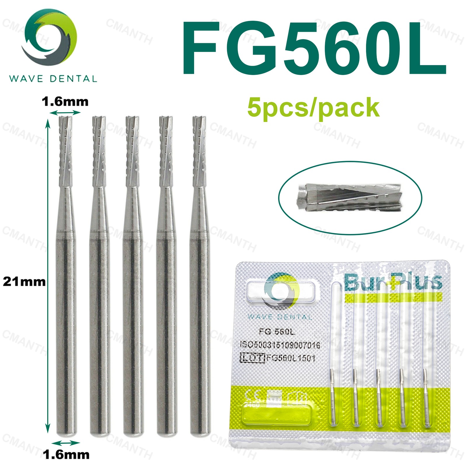WAVE Dental Tungsten Carbide Burs FG Drills Staright Fissure Head For High Speed