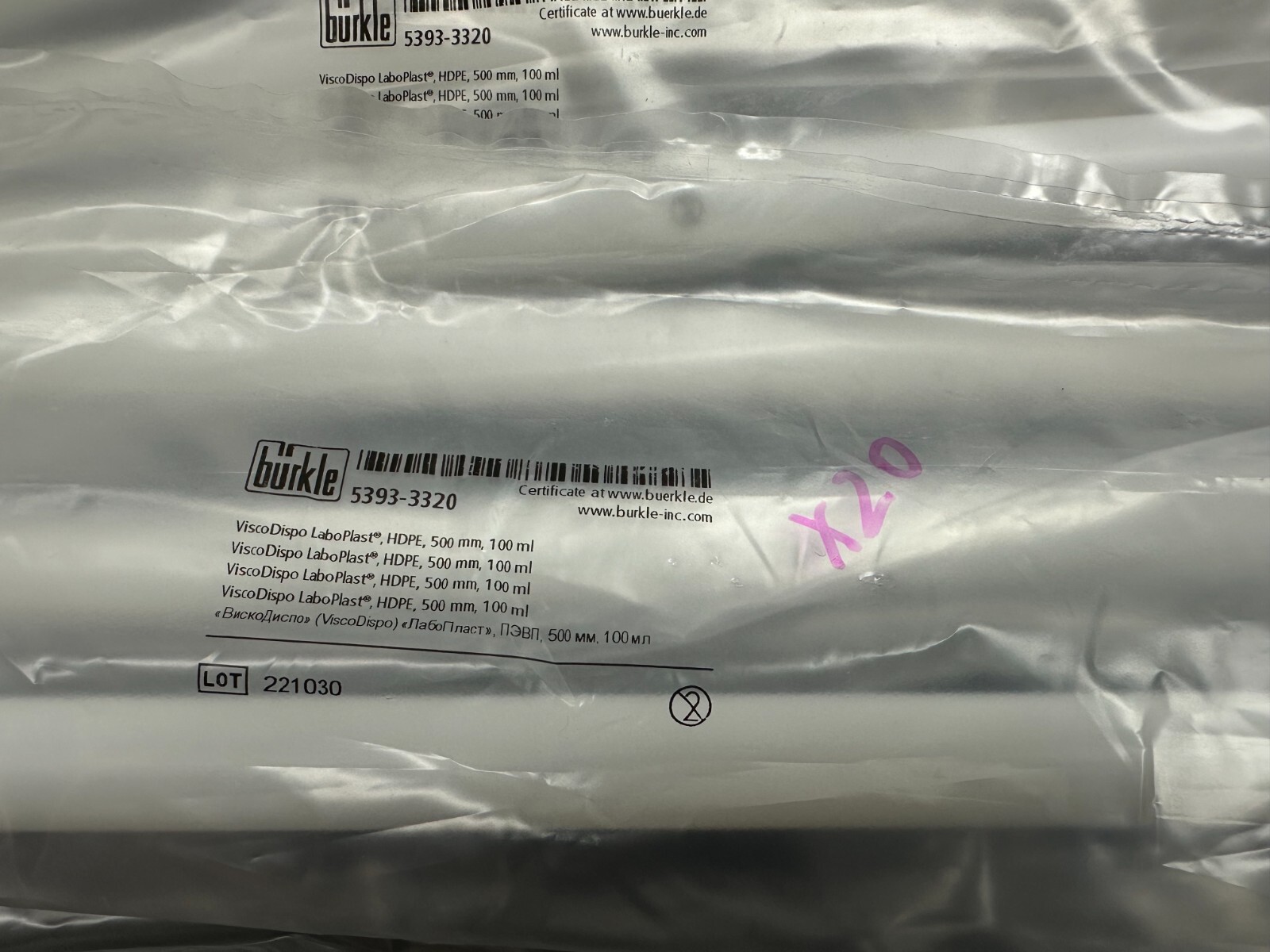 Burkle REF 5393-3320 PowderDispo LaboPlast HDPE 500 mm 100 mL Lot 20 Pieces