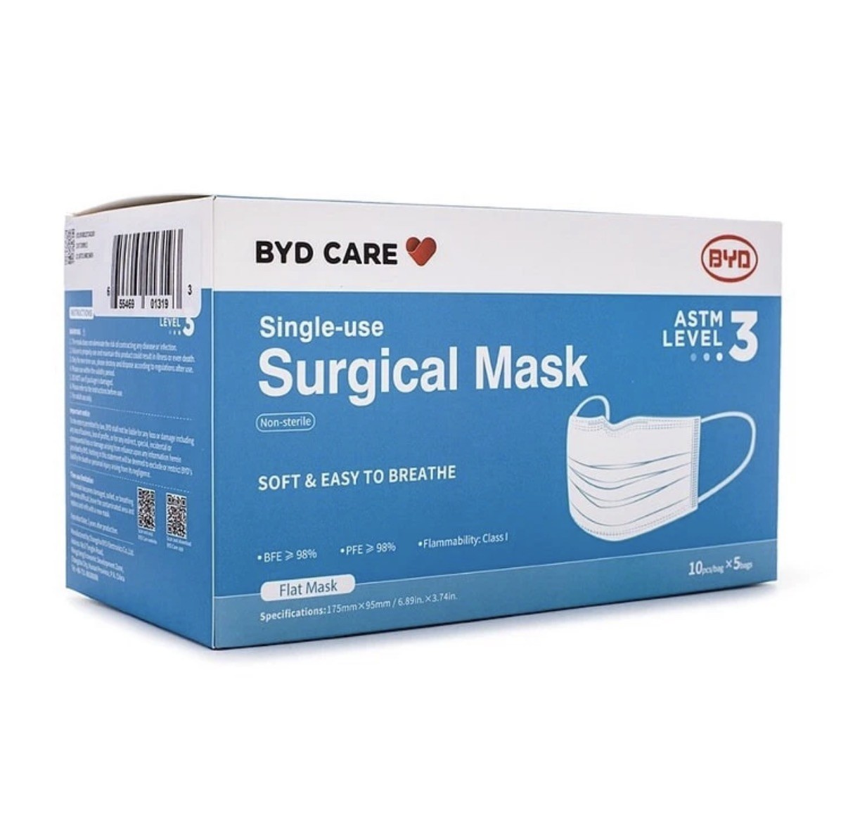 BYD CARE Expires 3/3/26 Surgical Masks, One-size, Blue Box 50 PCS Lvl 3 ⭐️⭐️⭐️