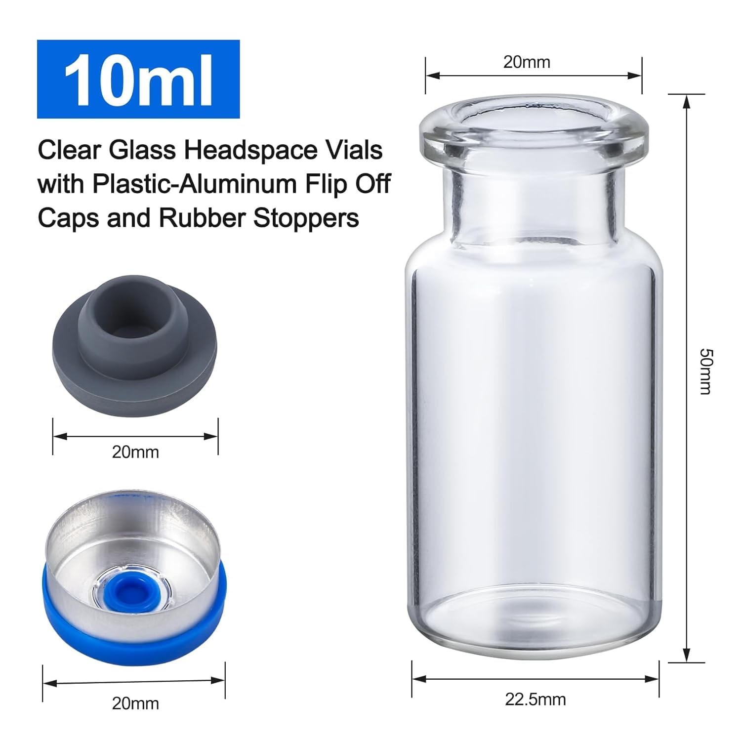 1000PCS 2/3/5/10/20ml Glass Vials Headspace Vials Lab Vials w/ Caps Sample vials