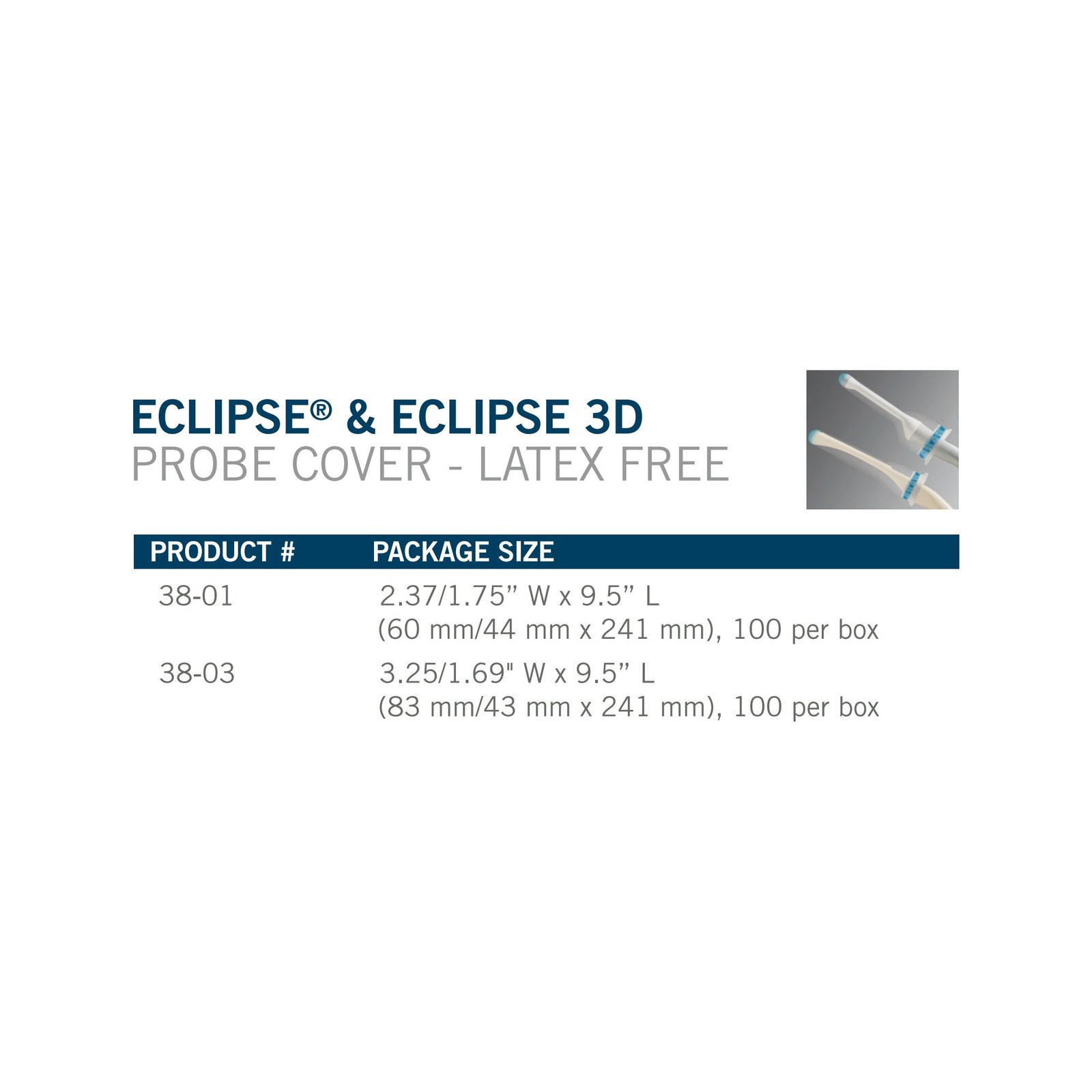 Eclipse Ultrasound Probe Cover 3-1/4 X 9-1/2 Inch 38-03 100 per Box