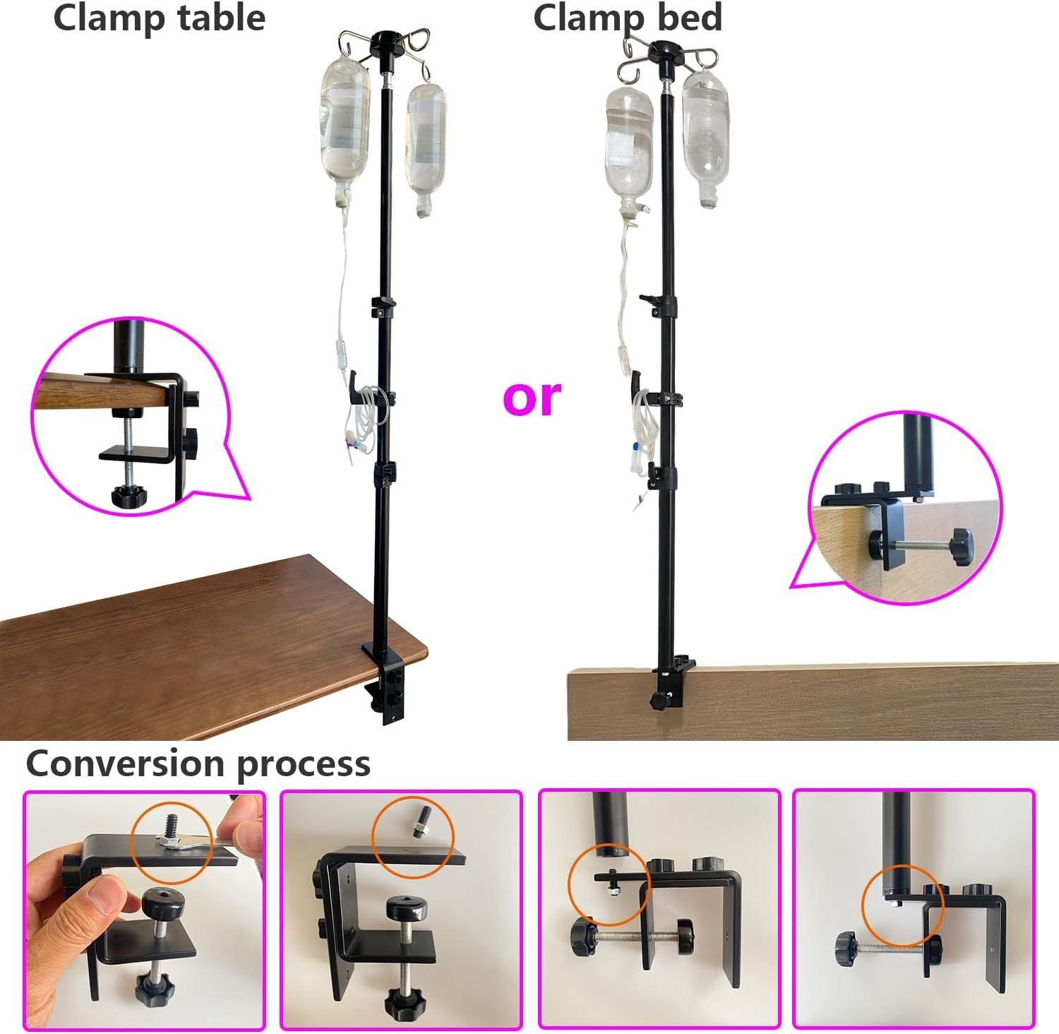 Table IV Pole, Portable Poles for Travel, Foldable Pole Black With Hook