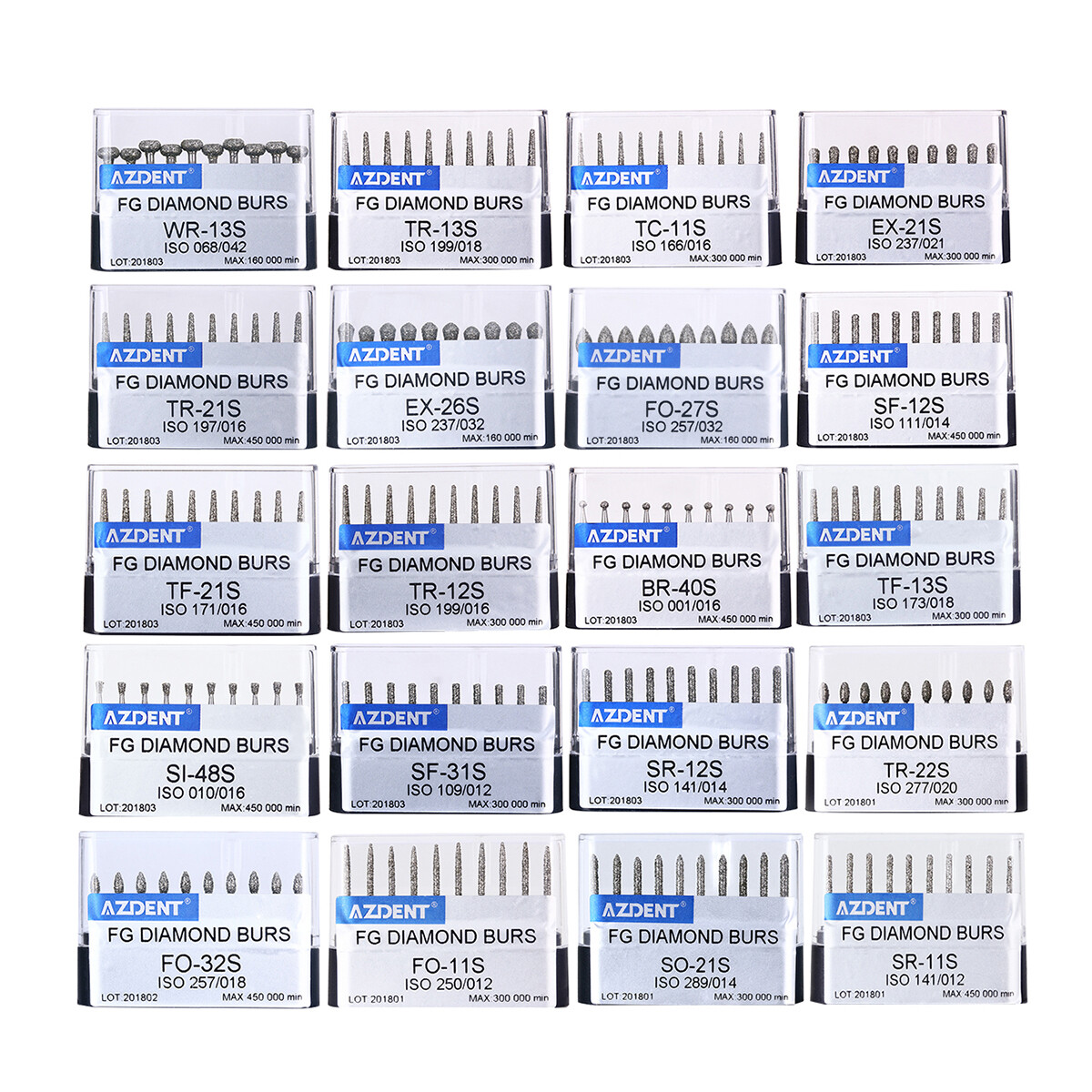 10pc/kit AZDENT Dental Diamond Burs High Speed Handpiece Friction Grip 20 Types
