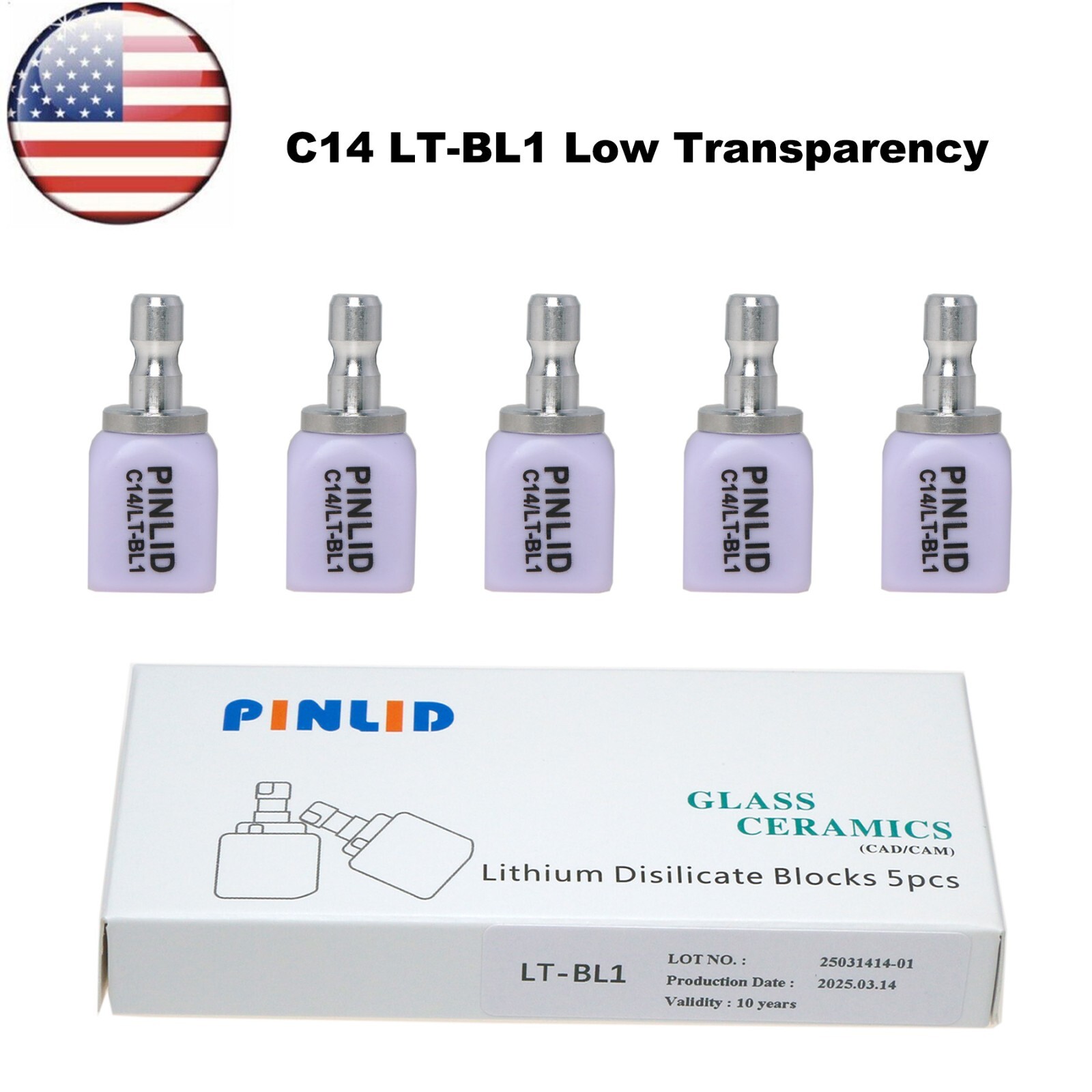 US C14 Dental LT BL1 Emax Glass Ceramic Blocks Lithium Disilicate CAD/CAM CEREC