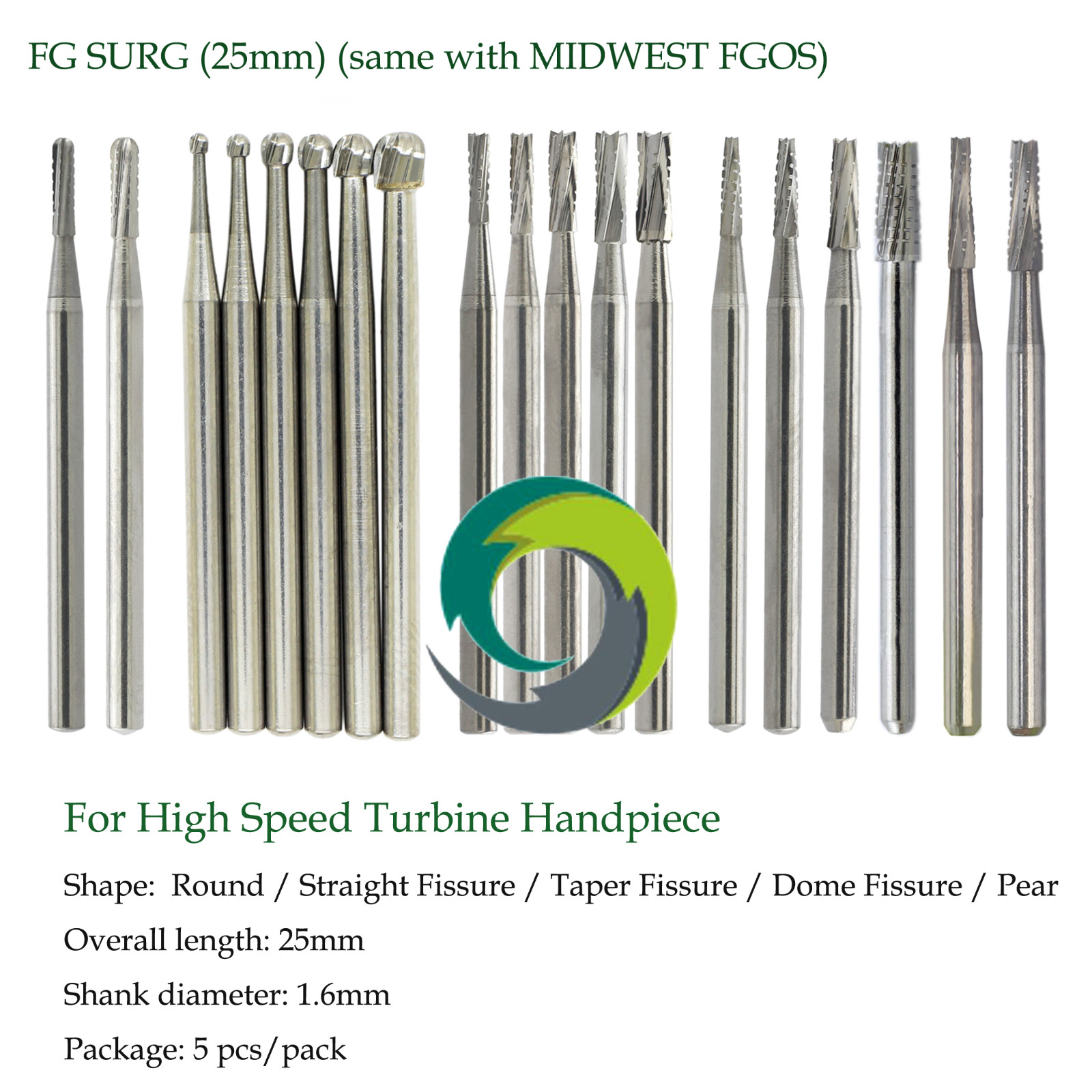Wave Dental Surgical Burs High Speed FG 25mm Carbide Friction Grip Round 2 4 557