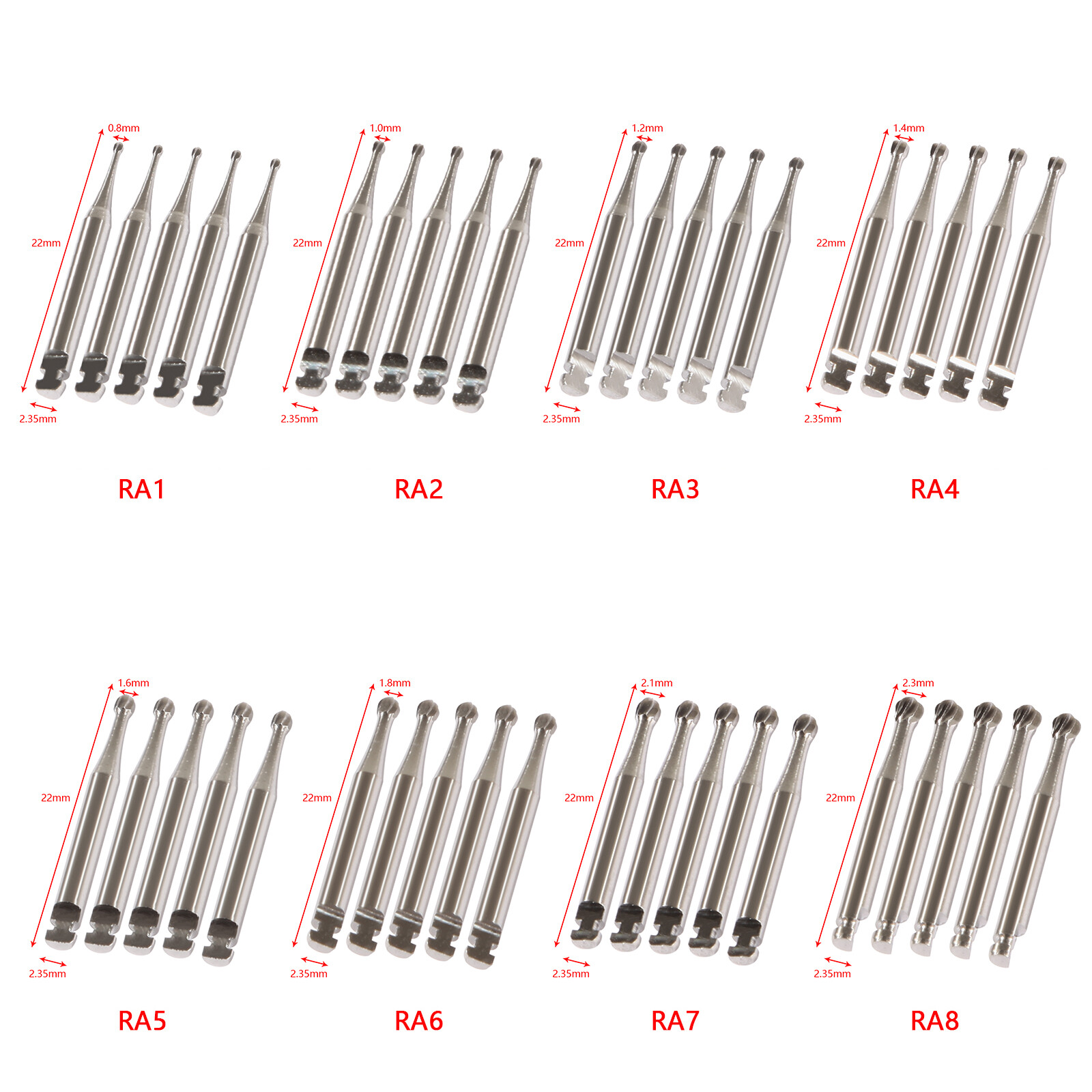 5PCS/BOX Dental Tungsten Carbide Round RA Burs Low Speed Contra Angle Handpiece